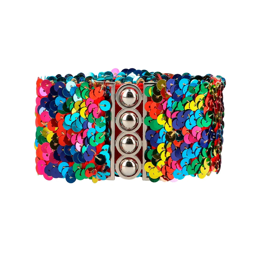 Pailletten Gürtel Regenbogen stretch Accessoire 60-110 cm 2