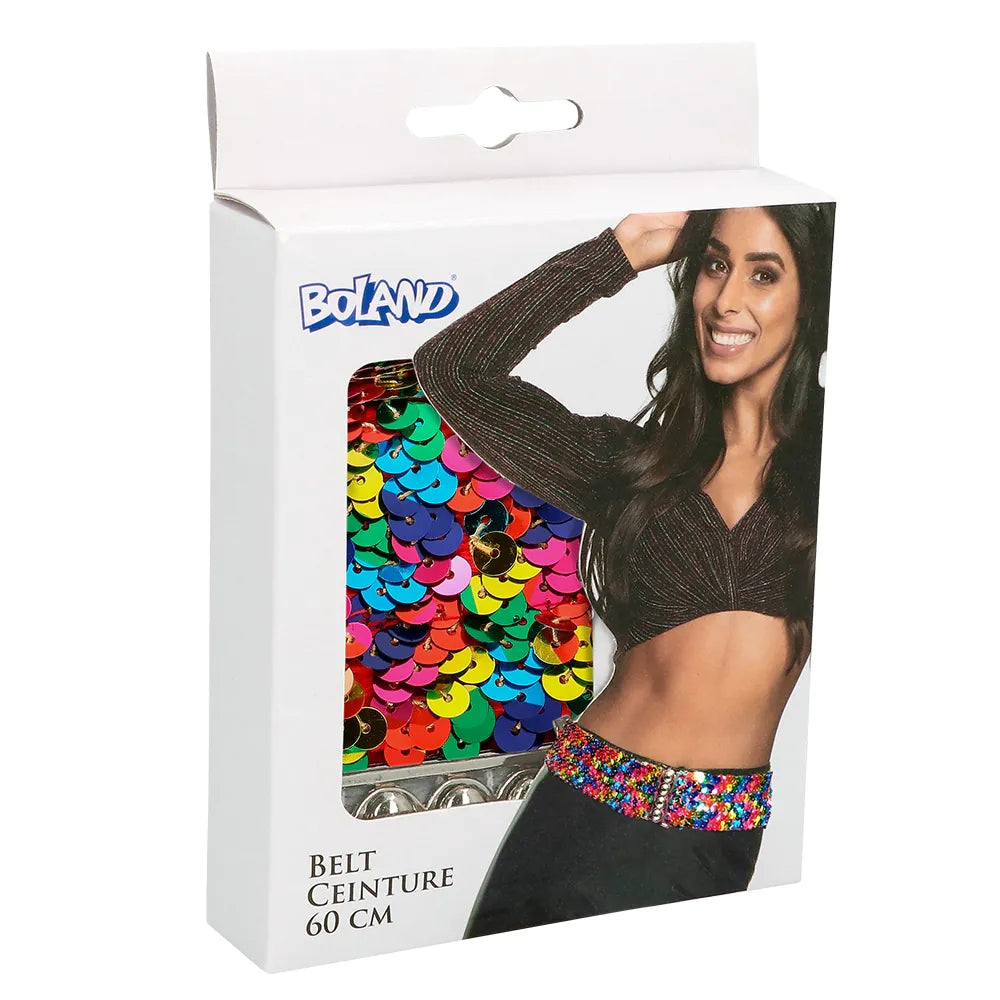 Pailletten Gürtel Regenbogen stretch Accessoire 60-110 cm 4