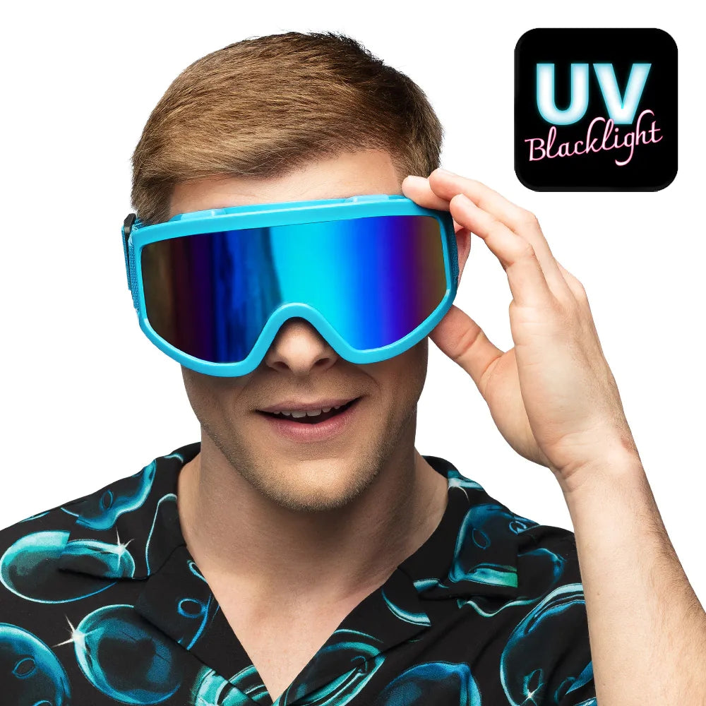 Party Skibrille neonblau UV Neon Festival Brille mit Spiegelgläsern 1