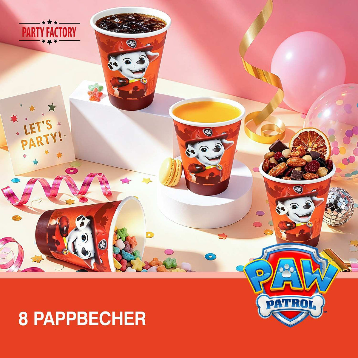 Paw Patrol Pappbecher Marshall 250 ml 8er-Pack Rot 2