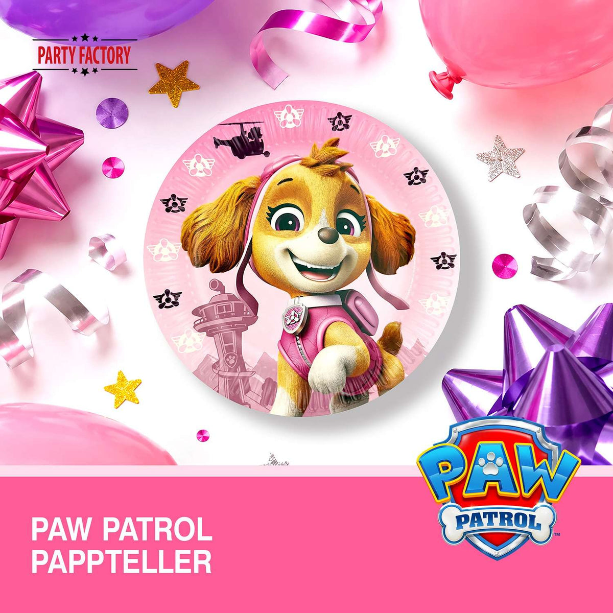 Paw Patrol Skye Pappteller 23cm 8er-Pack pink 2
