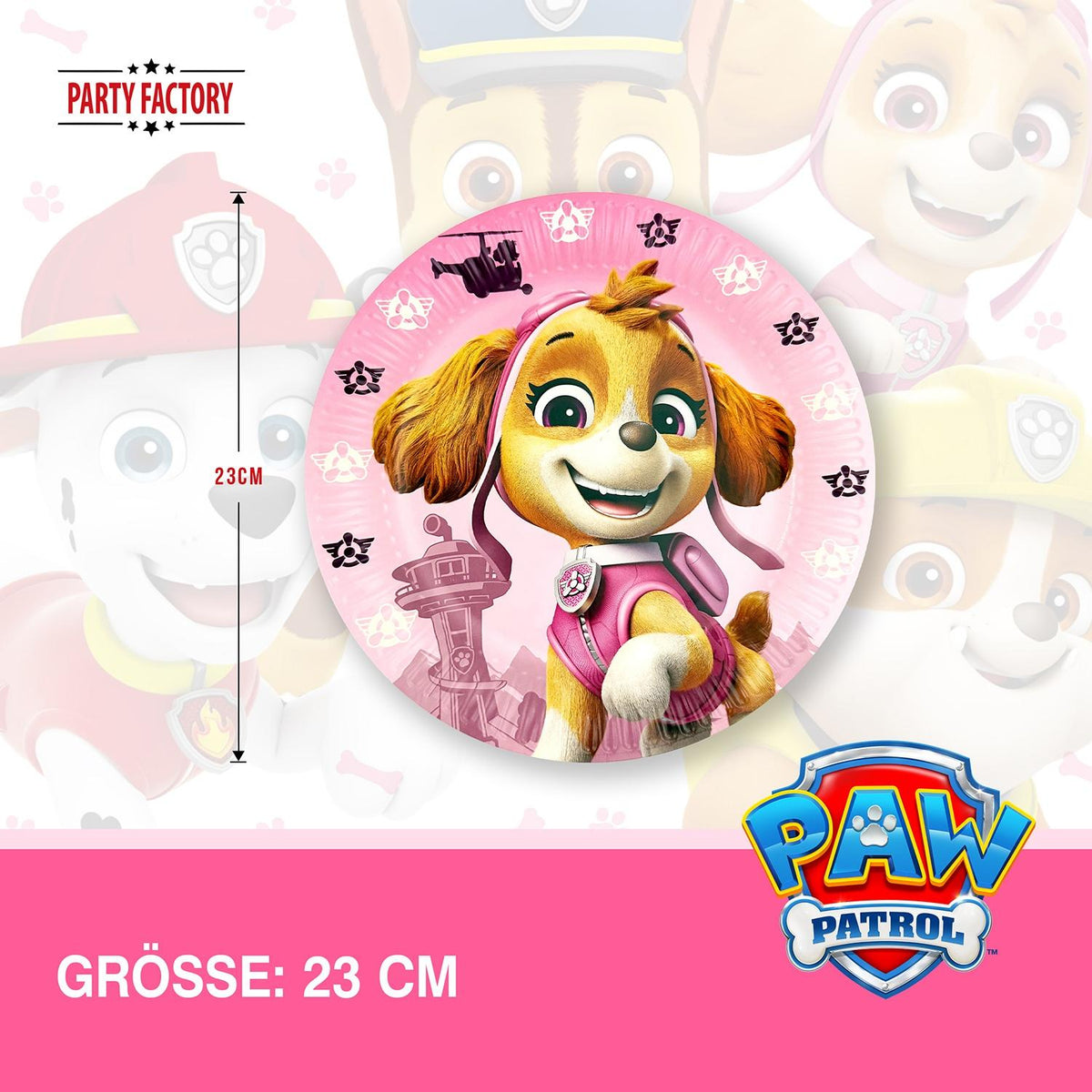 Paw Patrol Skye Pappteller 23cm 8er-Pack pink 4