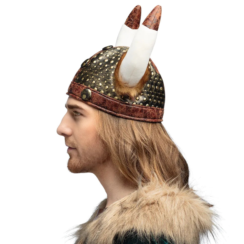 Plüsch Wikingerhelm Harald Kostüm Helm mit Hörnern 5