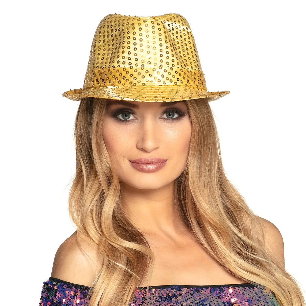 Popstar Hut gold mit Pailletten glitzernder Paillettenhut