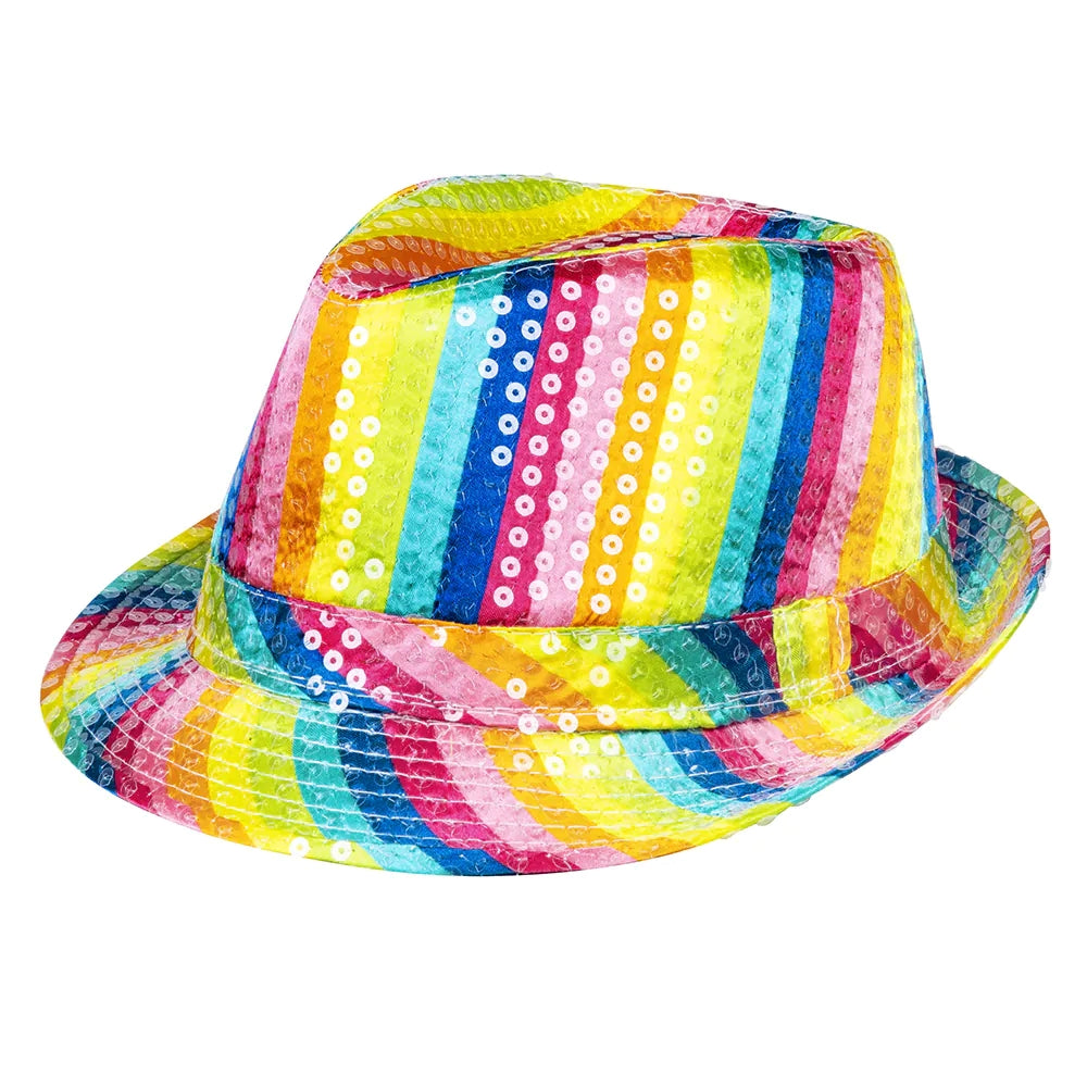 Popstar Hut rainbow mit Pailletten bunter Glitzerhut 2