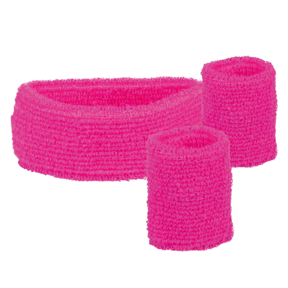 Schweißband Set 3-teilig neonrosa UV Stirnband mit Armbändern 2