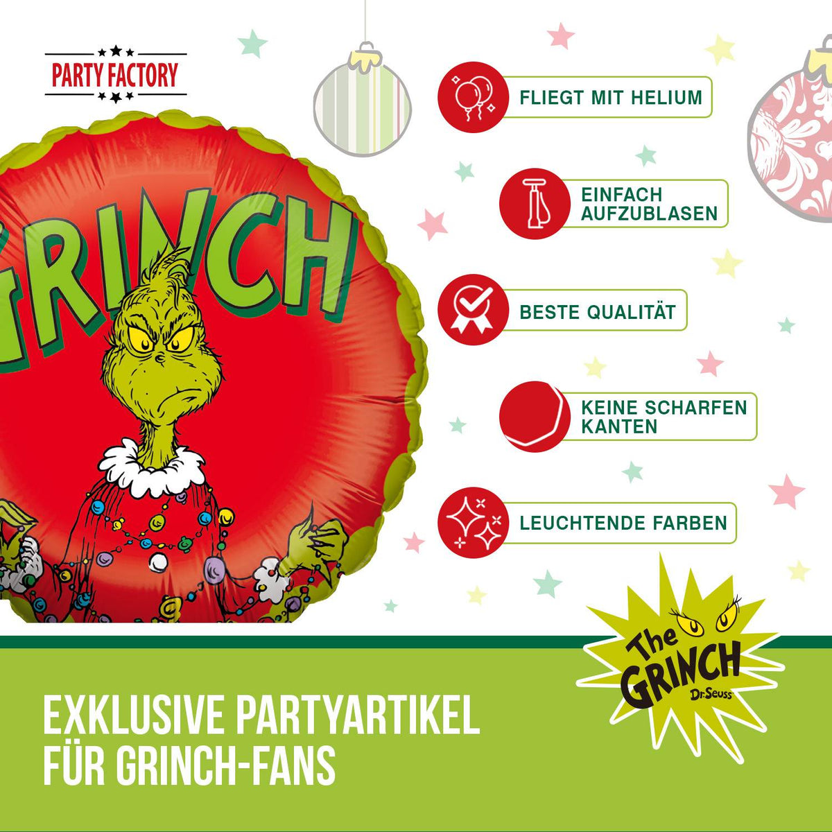 The Grinch Folienballon rund rot Ø 45cm 6