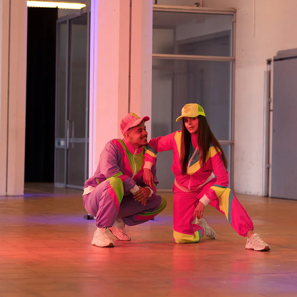 Trainingsanzug Retro Damen 80-er neon-rosa UV Größenauswahl 9