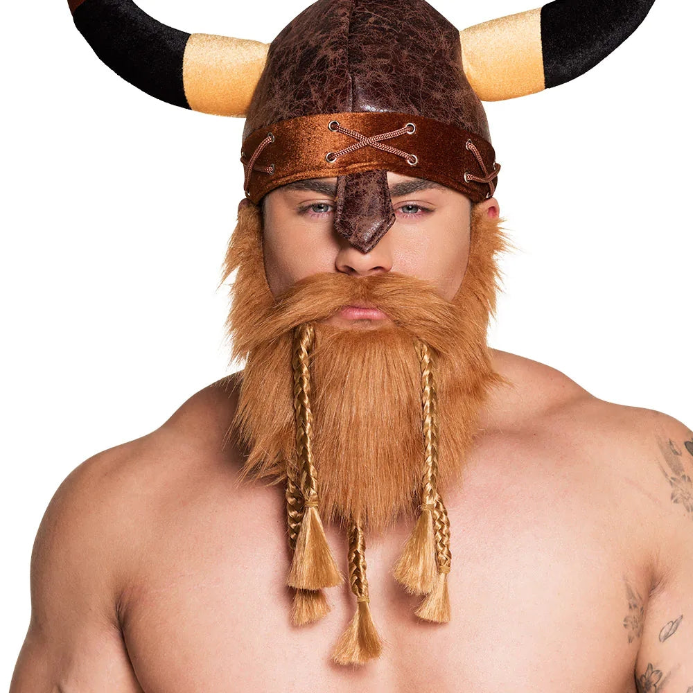 Wikinger Bart Kostüm Accessoire brauner Langbart mit Zöpfen