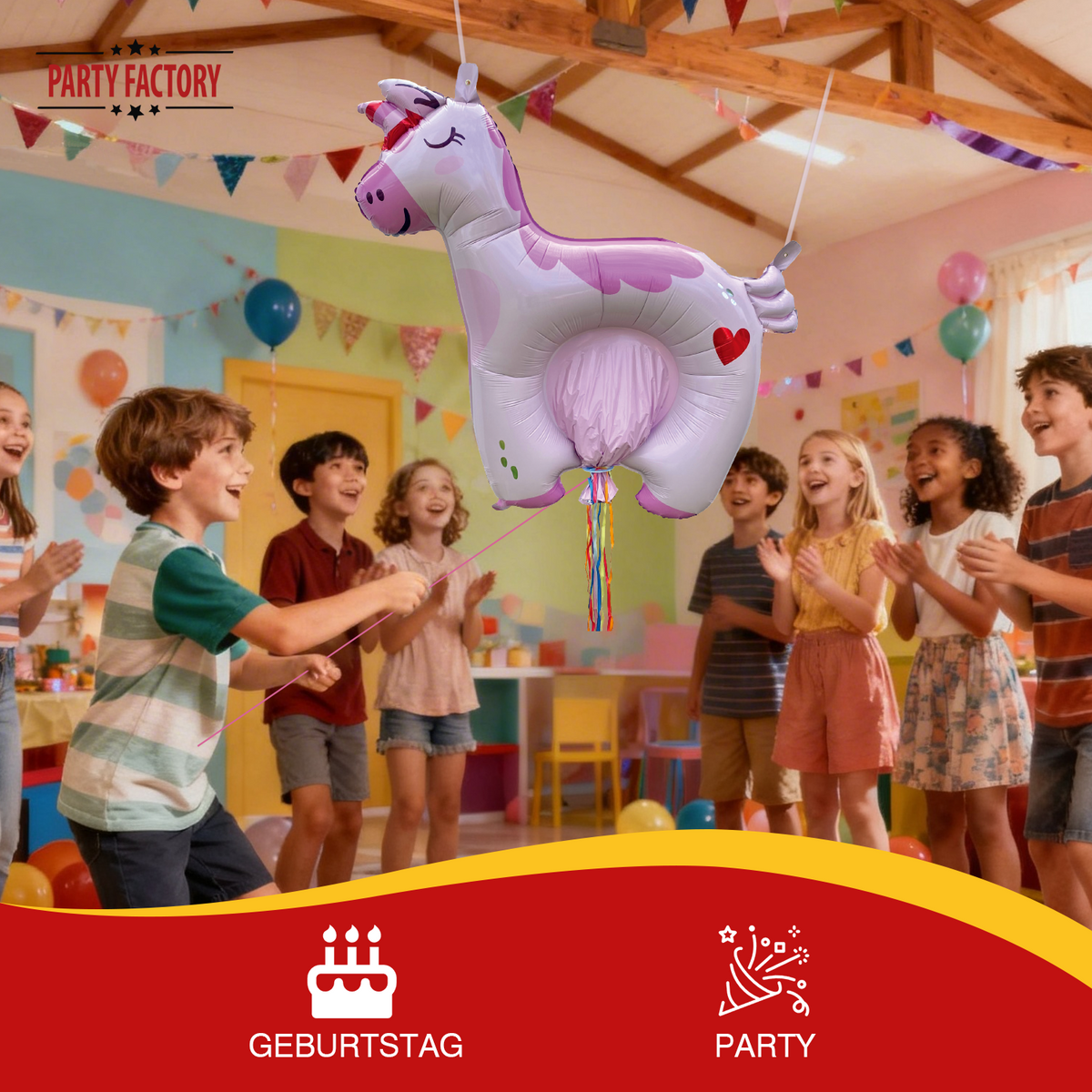 Zieh-Pinata Einhorn aufblasbar Luft Folie 97×100 cm 2
