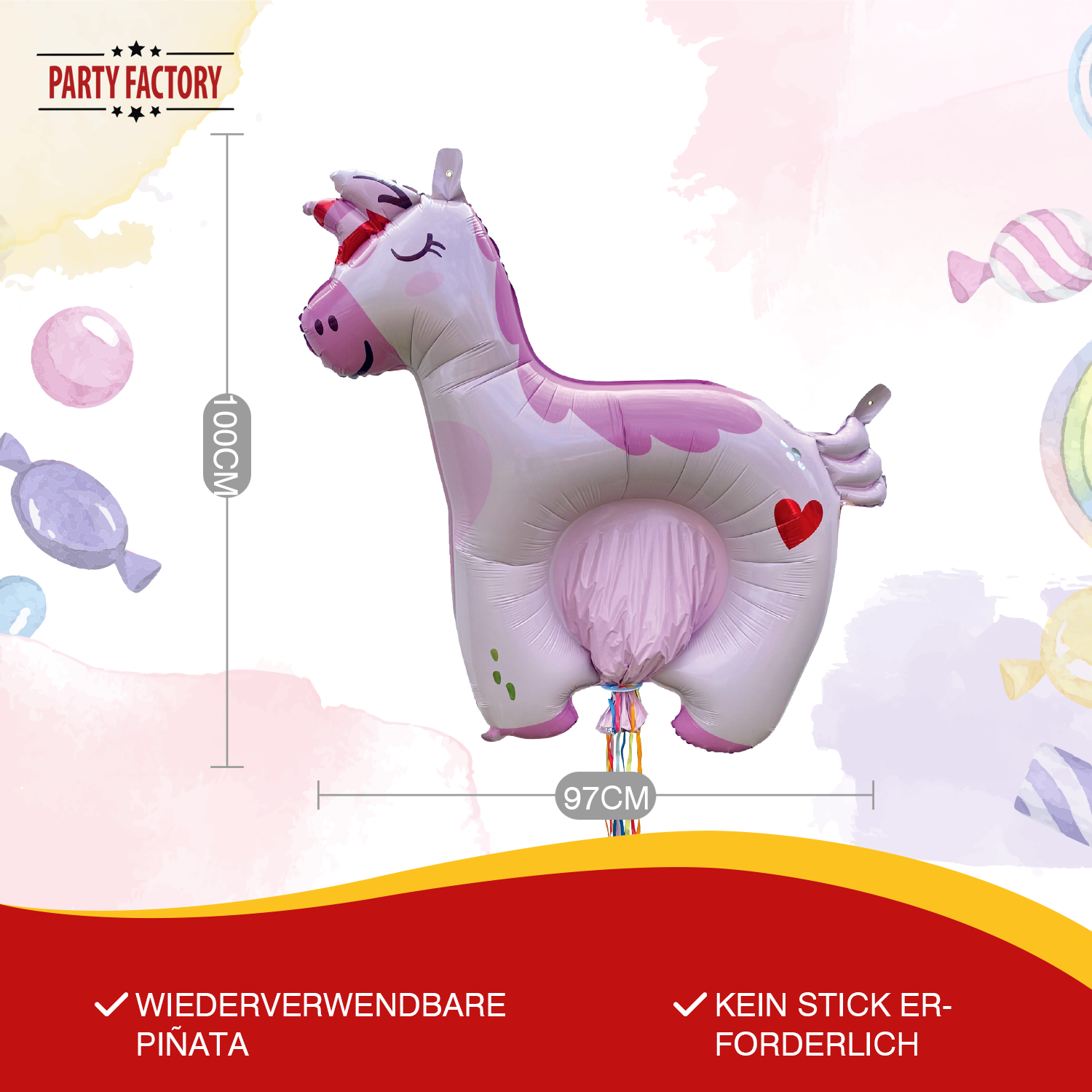 Zieh-Pinata Einhorn aufblasbar Luft Folie 97×100 cm 4