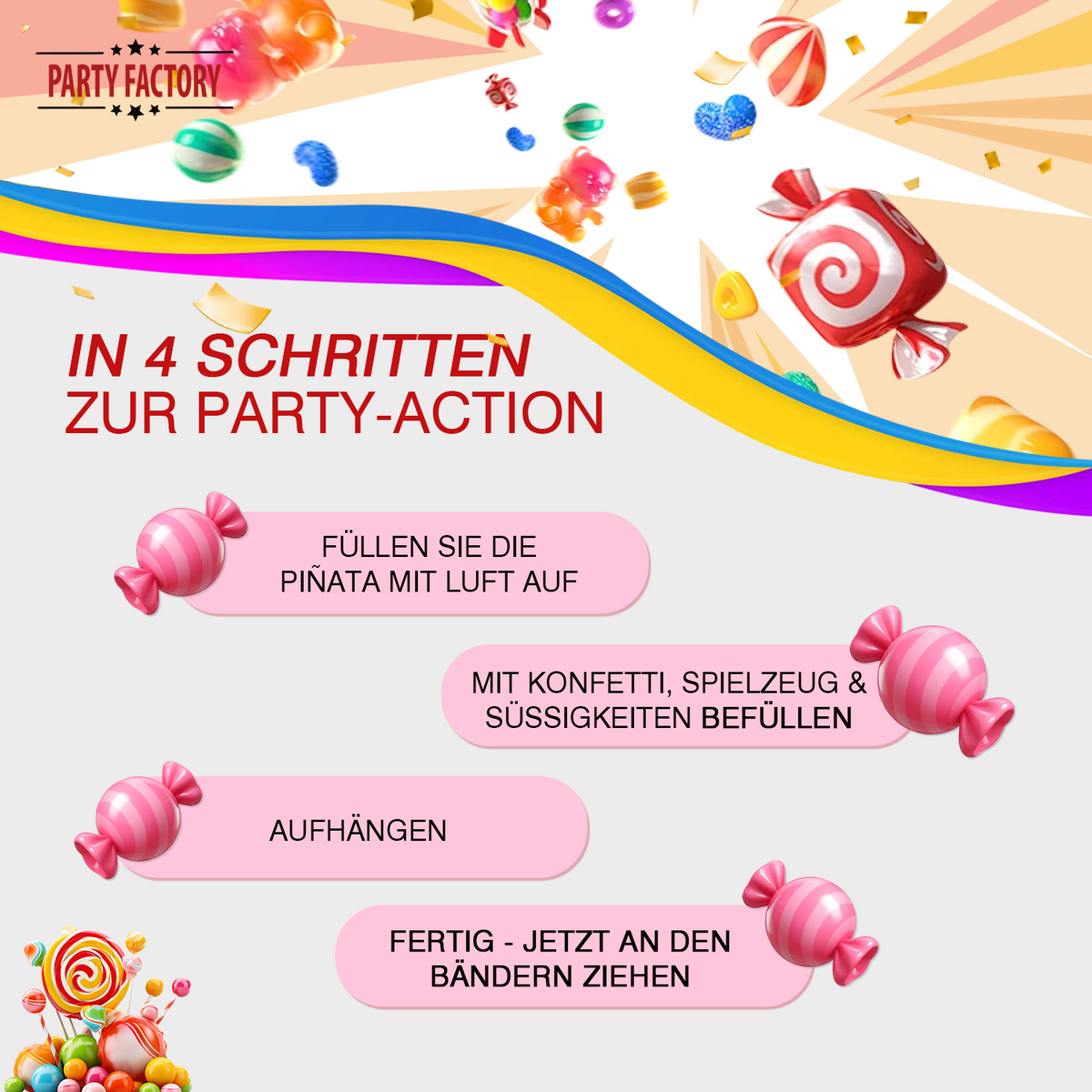Zieh-Pinata Einhorn aufblasbar Luft Folie 97×100 cm 5