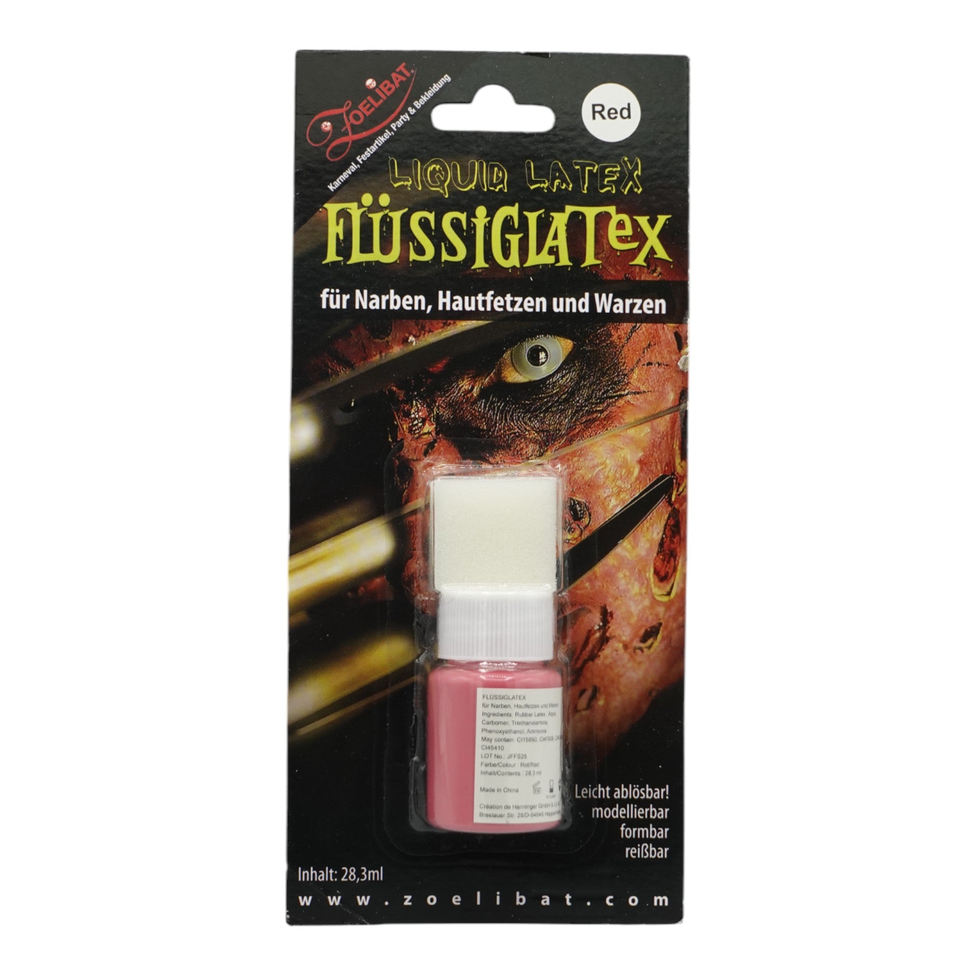 Zoelibat Flüssiges Latex Farbe Rot 28,3 ml für Narben Hautfetzen Warzen