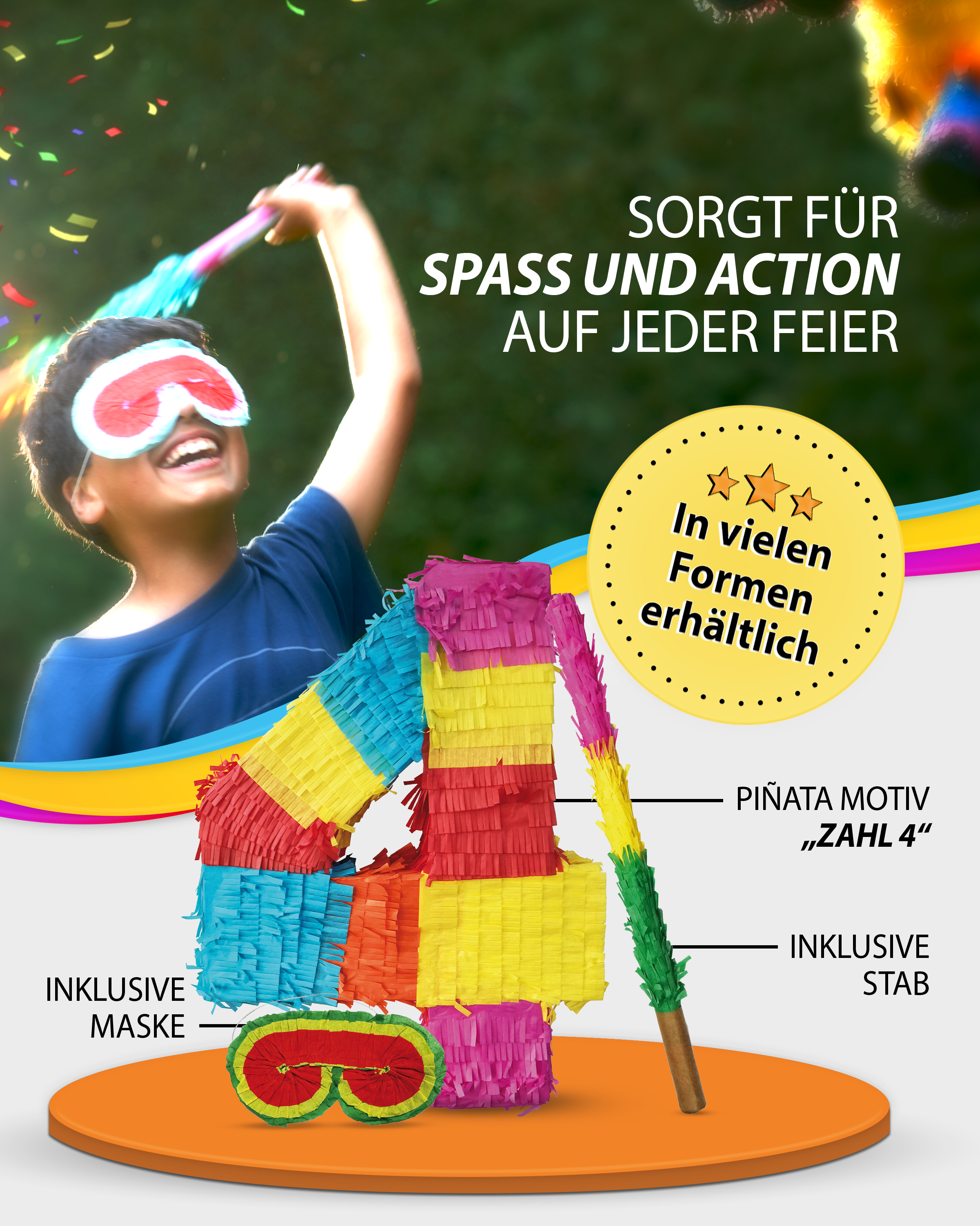 Pinata 4 sticks and mask birthday decoration 12
