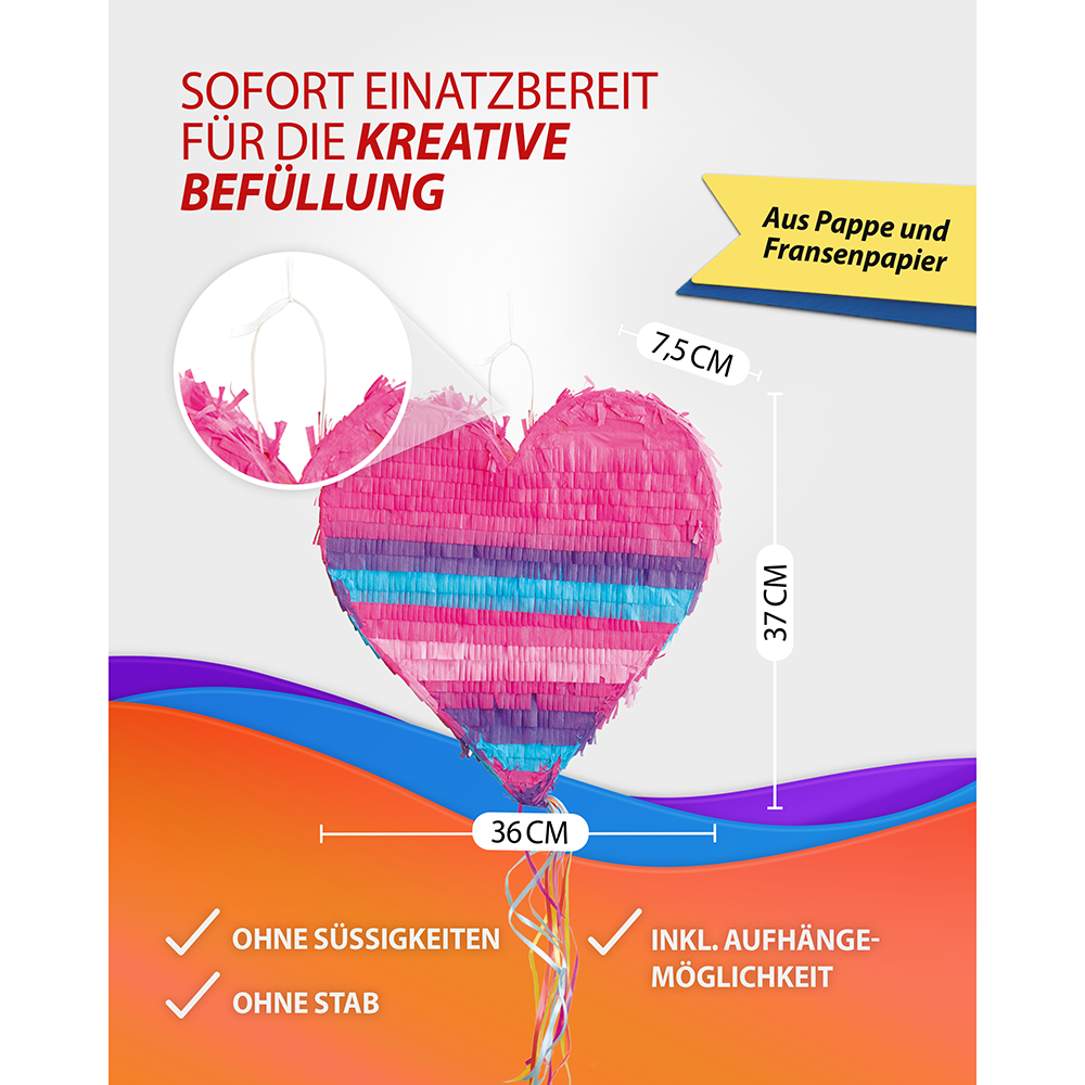 Piñata Herz rosa-blau 4