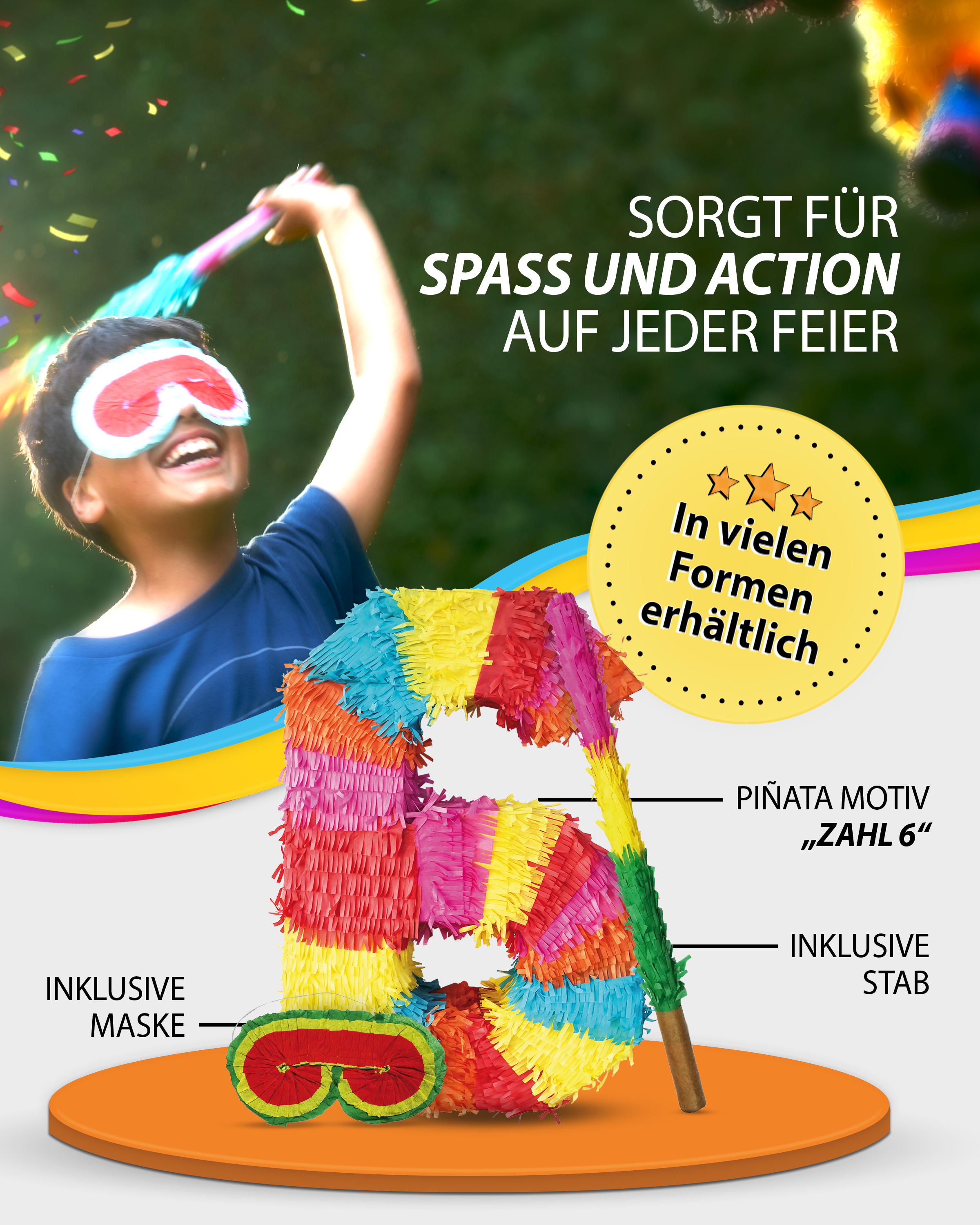 Pinata 6 sticks and mask birthday decoration 4