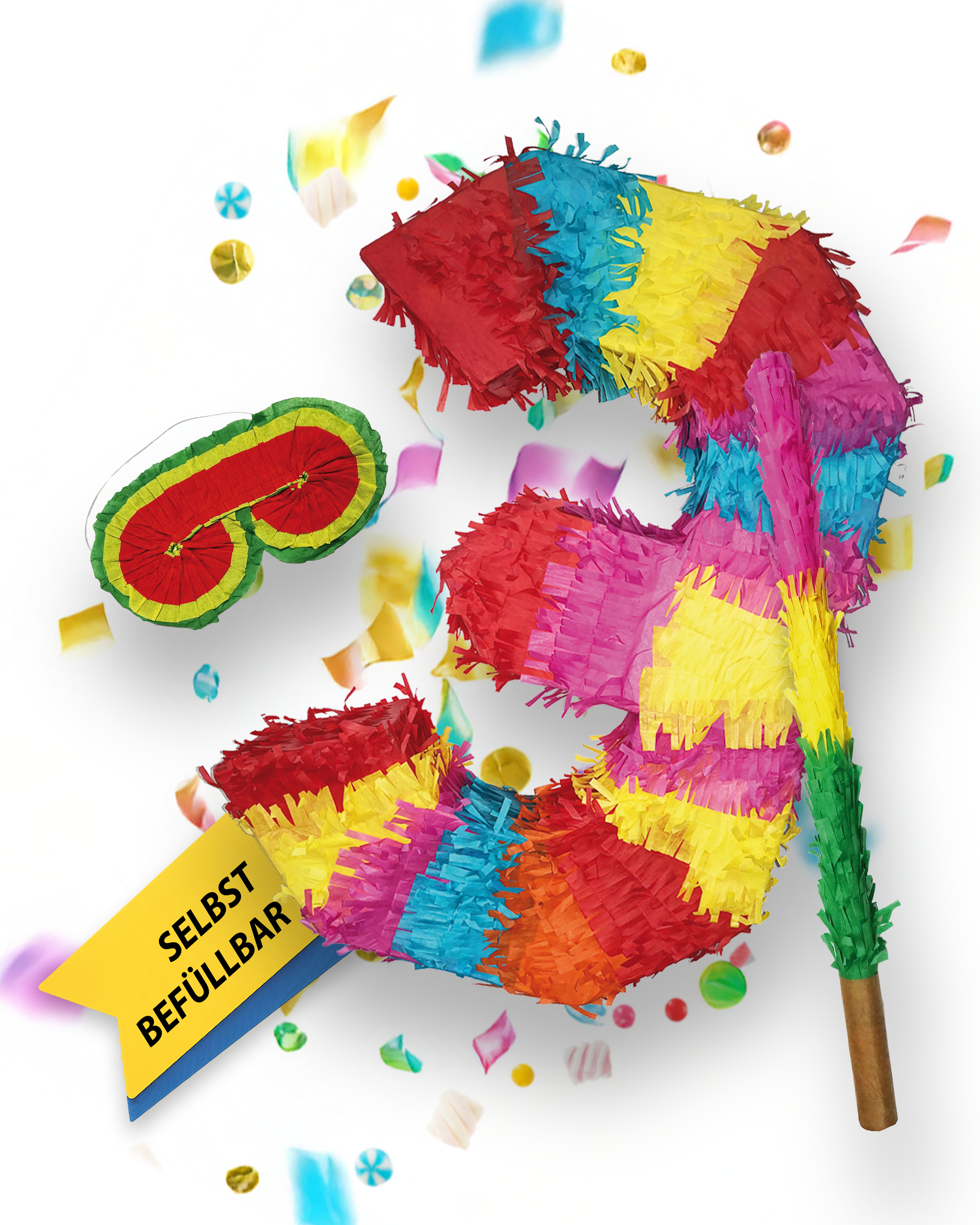 Pinata 3 sticks and mask birthday decoration 9