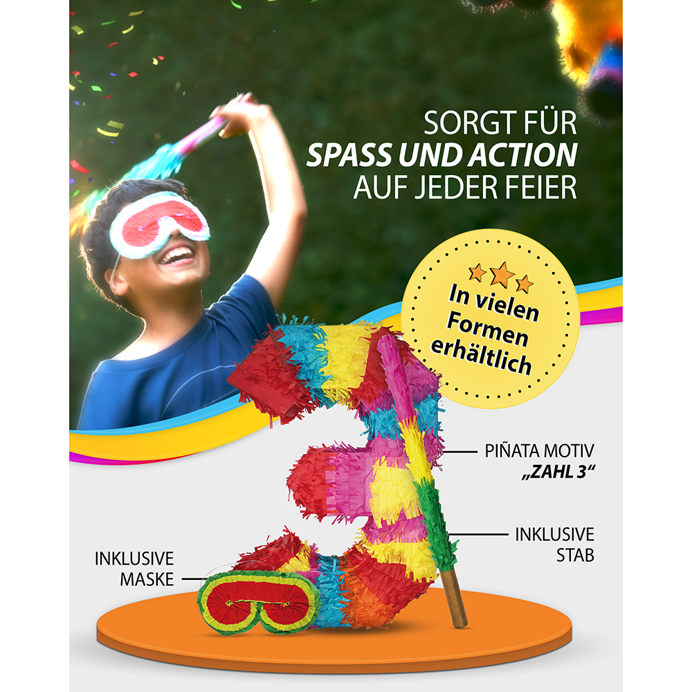 Pinata 3 sticks and mask birthday decoration 3