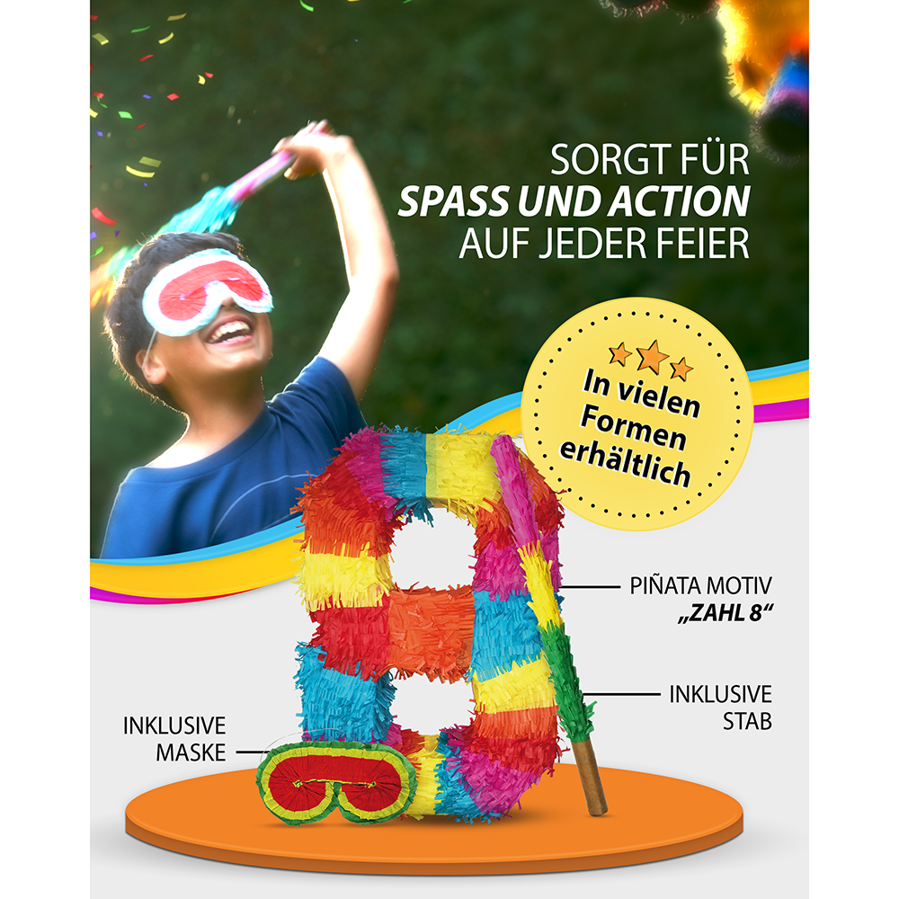 Pinata 8 sticks and mask birthday decoration 3