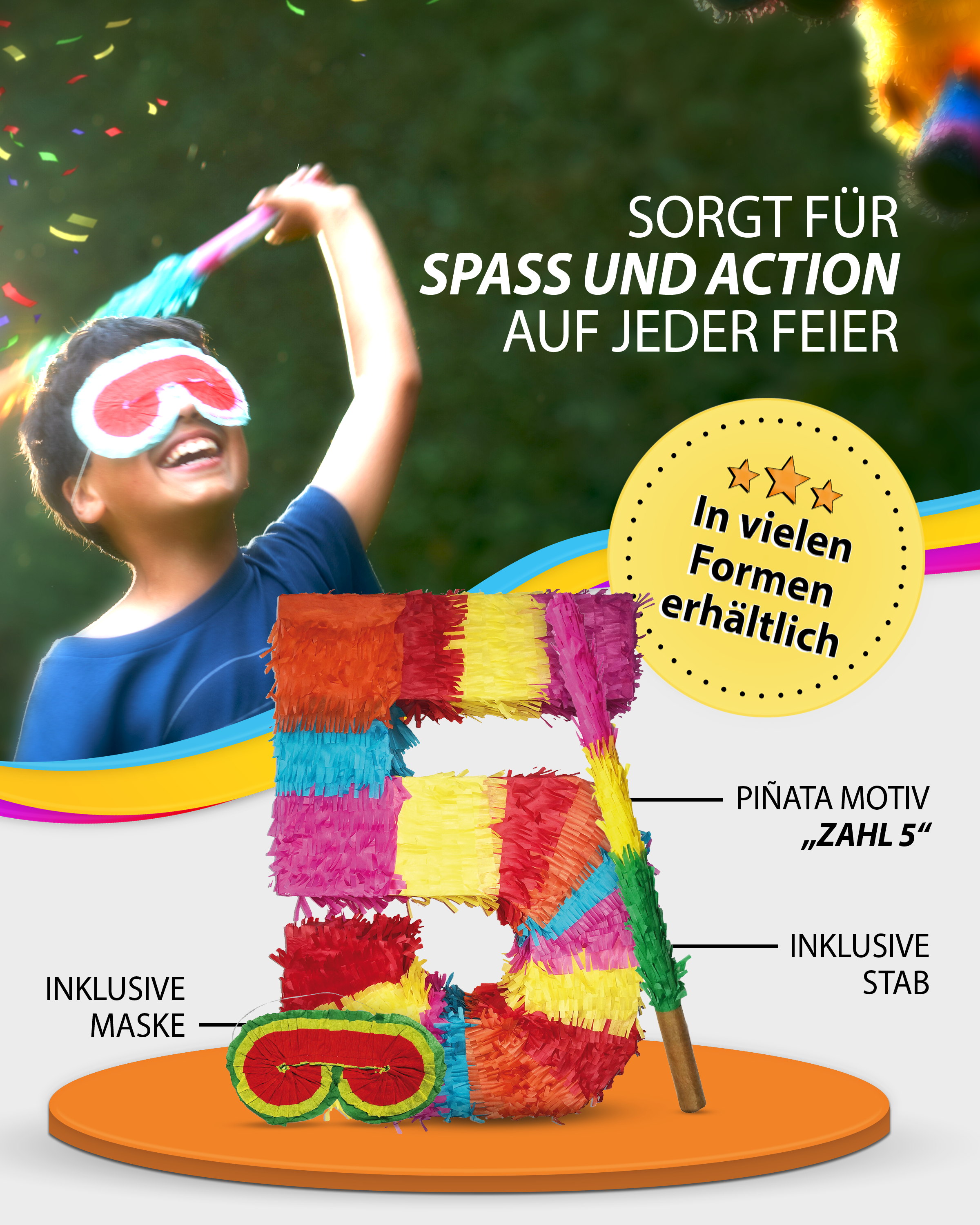 Pinata 5 sticks and mask birthday decoration 4