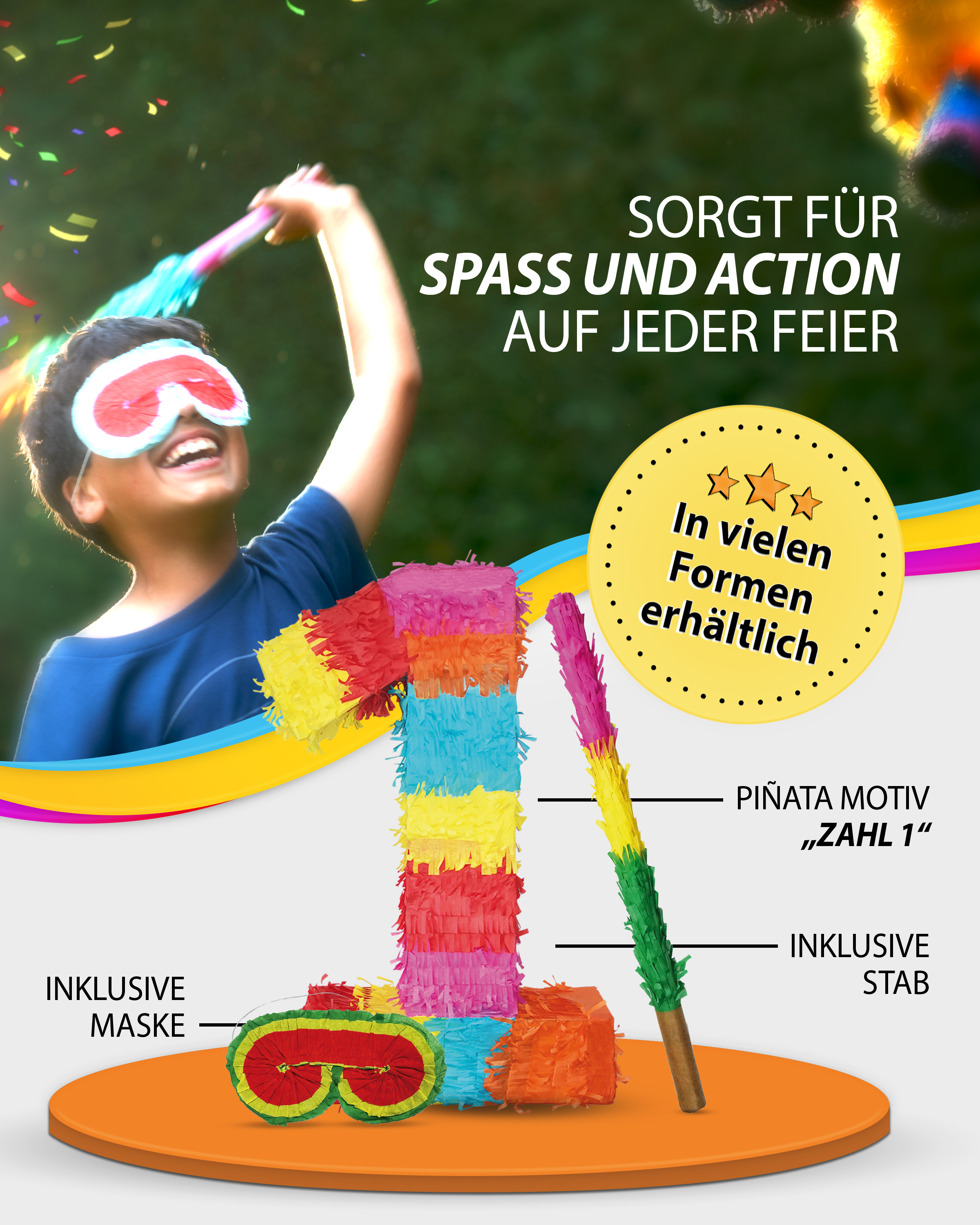 Piñata 1 stick and mask birthday decoration 11