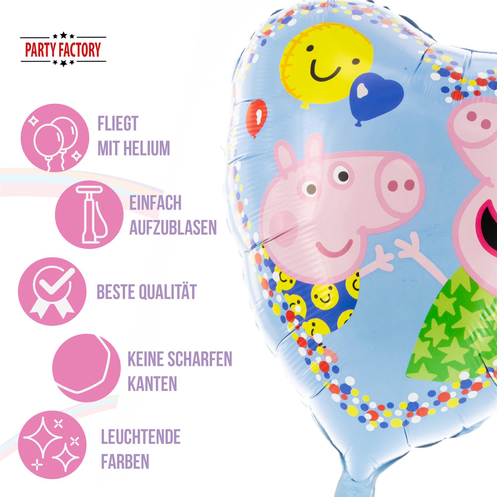 Peppa Wutz Folienballon Herz Ø45cm bunt 5