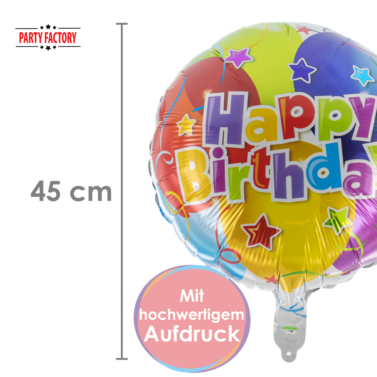 Folienballon Happy Birthday Rund Bunt 45cm – Party Deko Ballon Geburtstag 4