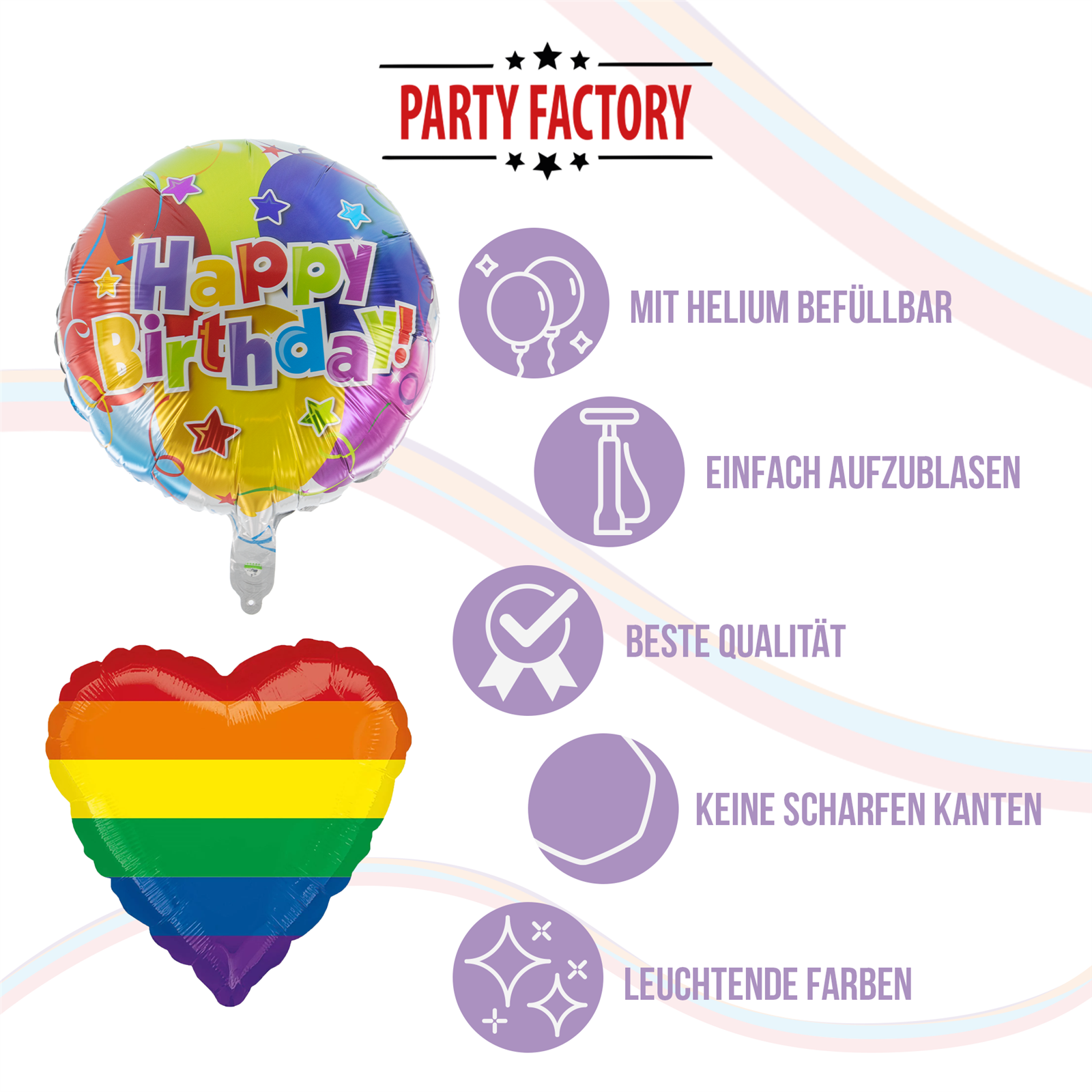 Folienballon Happy Birthday Rund Bunt 45cm – Party Deko Ballon Geburtstag 5