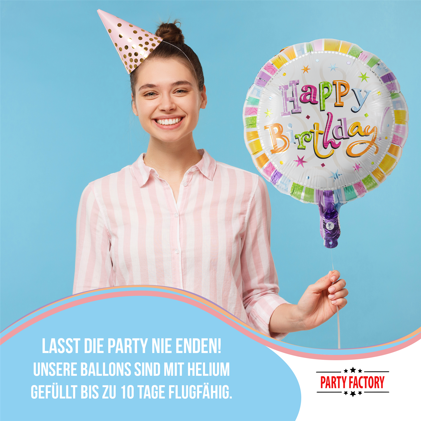 Folienballon Happy Birthday Rund Sterne 45cm – Bunter Party Ballon Geburtstag 3
