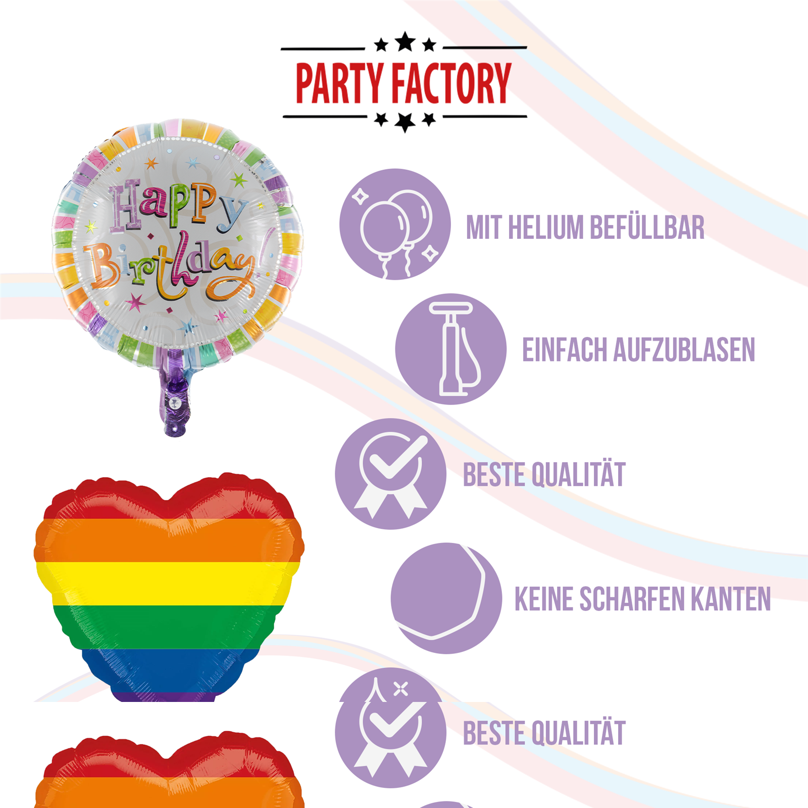 Folienballon Happy Birthday Rund Sterne 45cm – Bunter Party Ballon Geburtstag 5