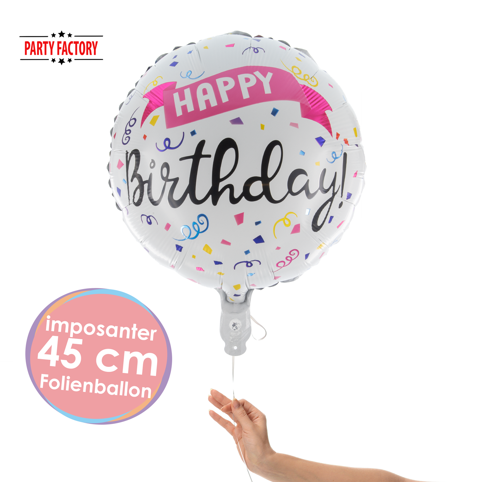 Folienballon Rund Happy Birthday Konfetti 45cm 2