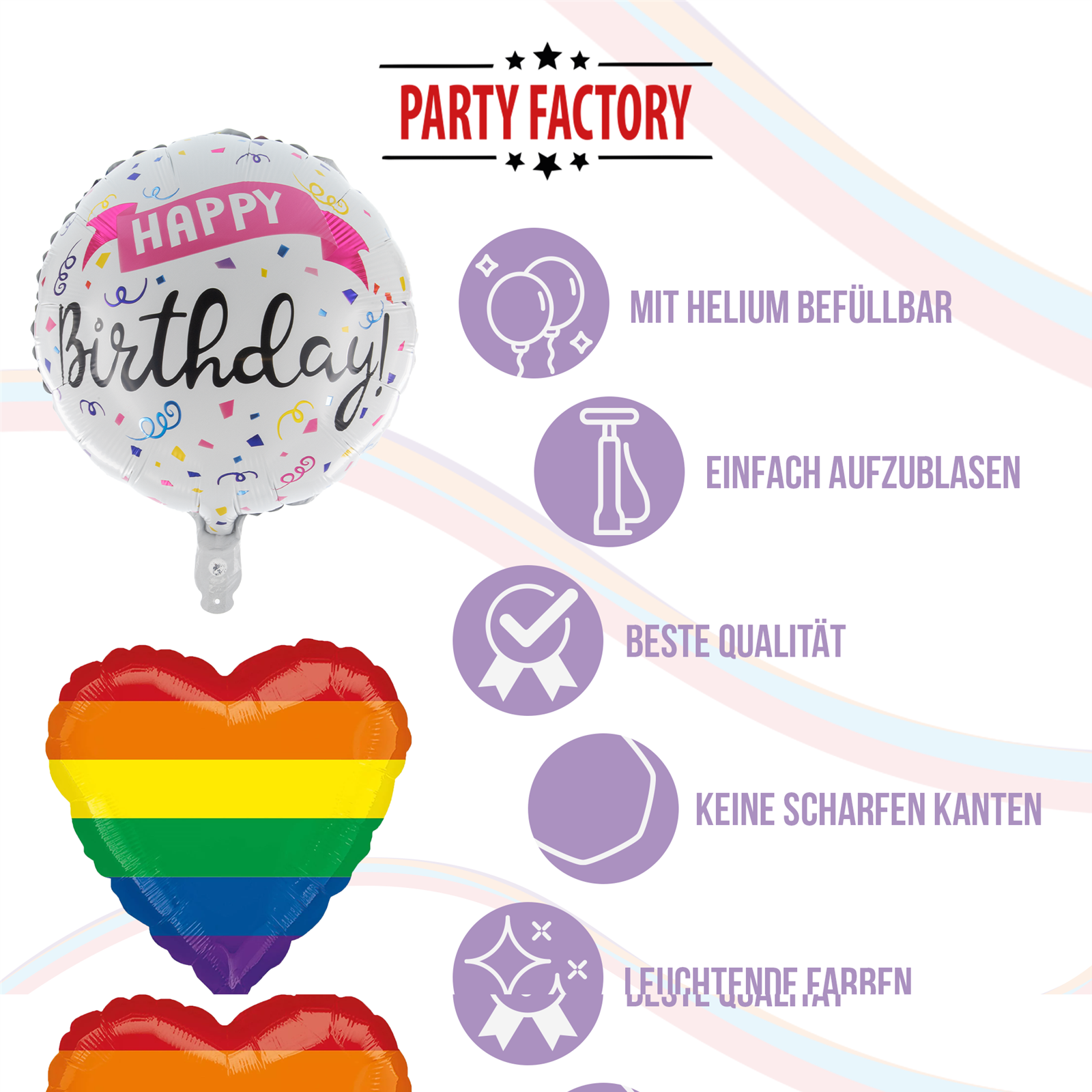 Folienballon Rund Happy Birthday Konfetti 45cm 5