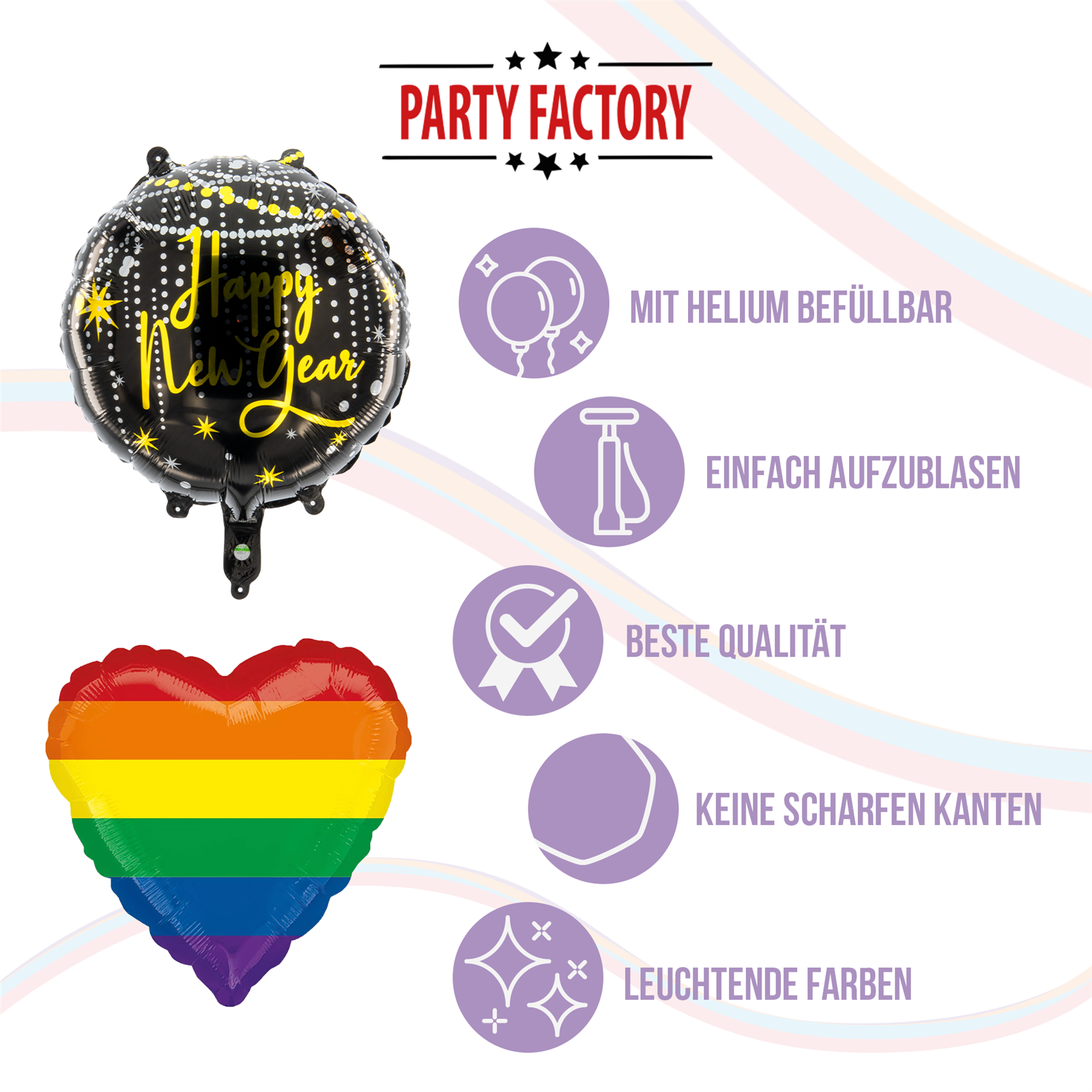 Foil balloon round Happy New Year Chains 45cm 5