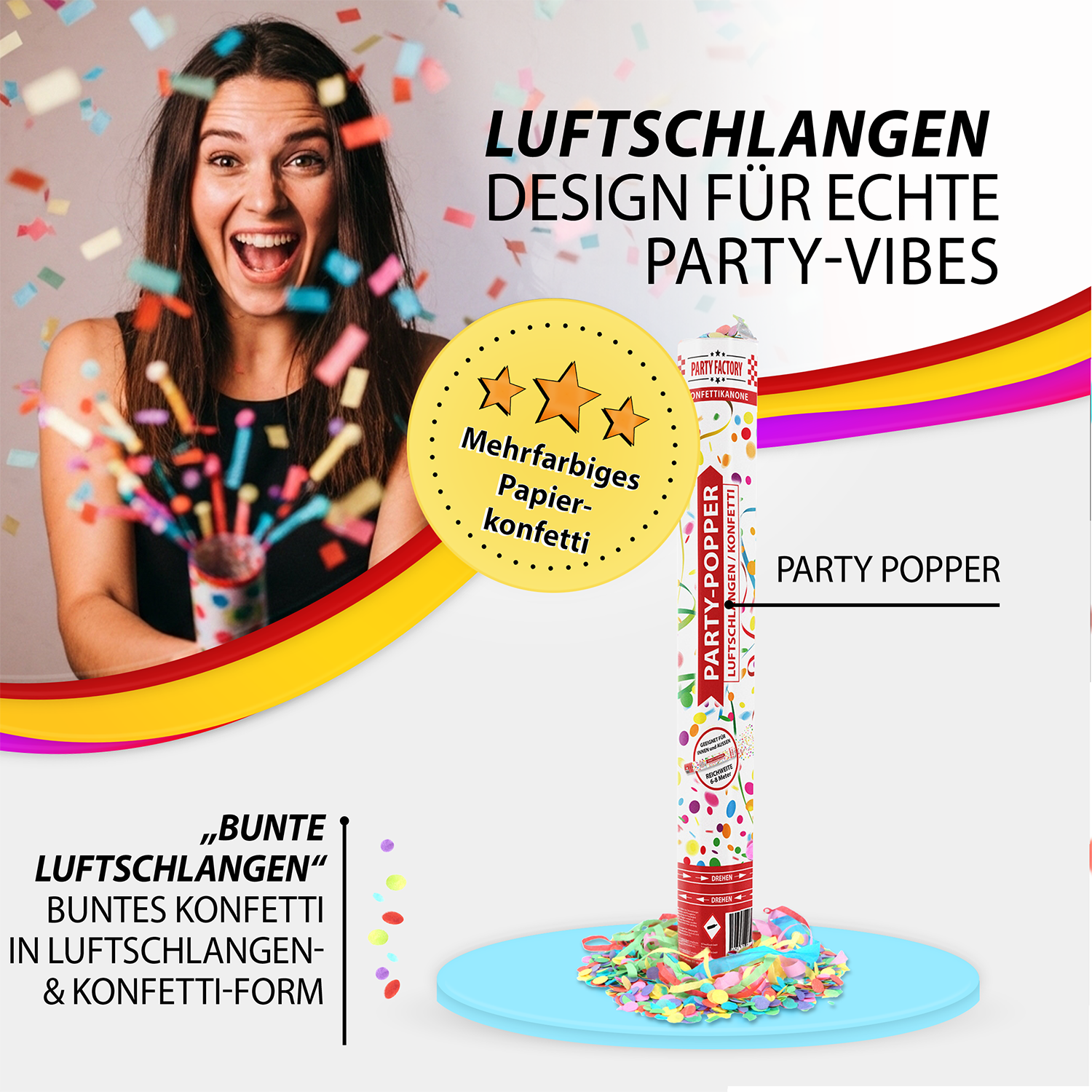 Party Popper 40cm Streamers Confetti Colorful 3