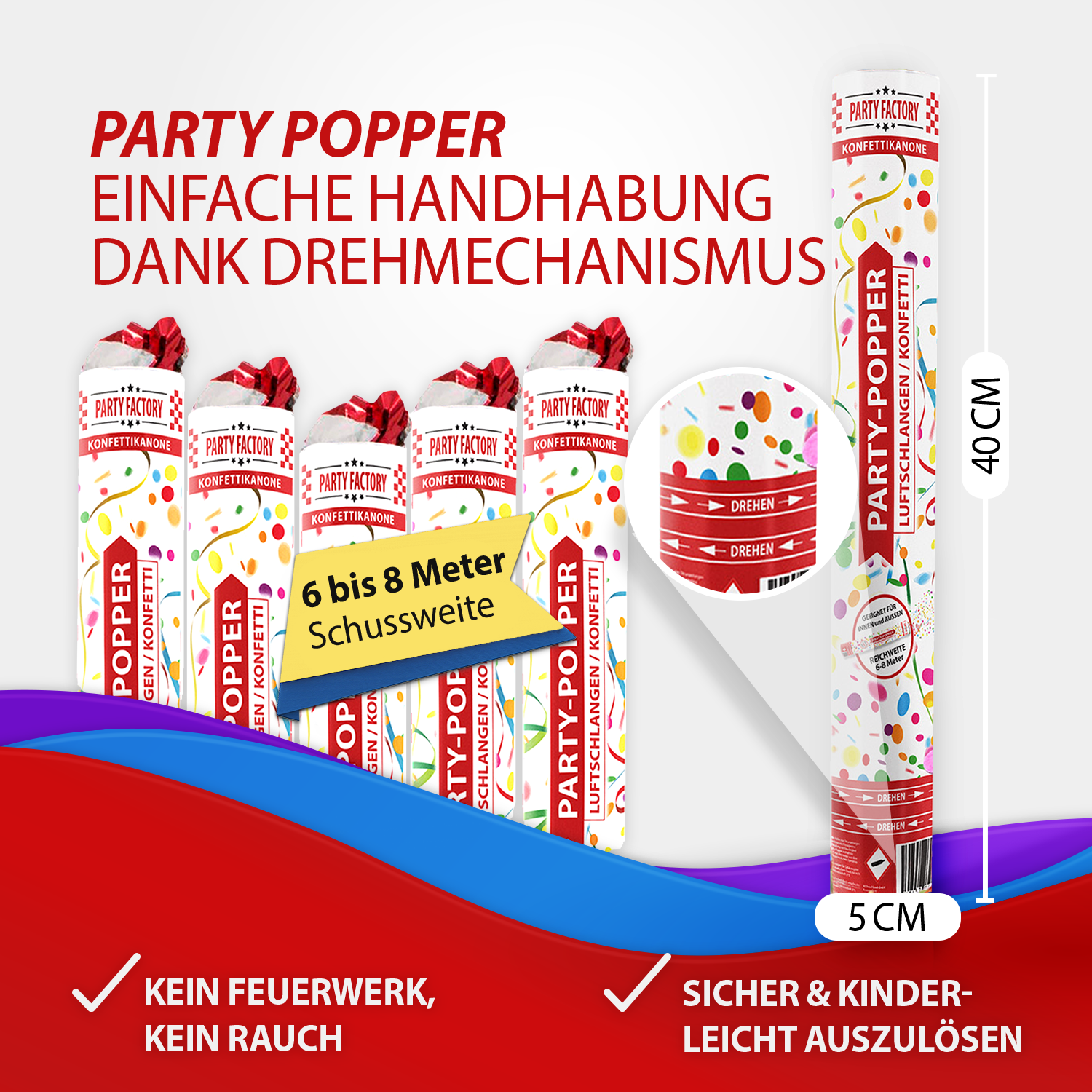 Party Popper 40cm Streamers Confetti Colorful 4