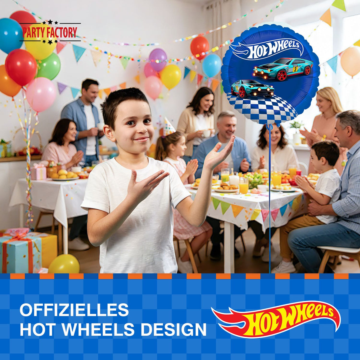 Hot Wheels Folienballon rund 45 cm Rennwagen blau 4