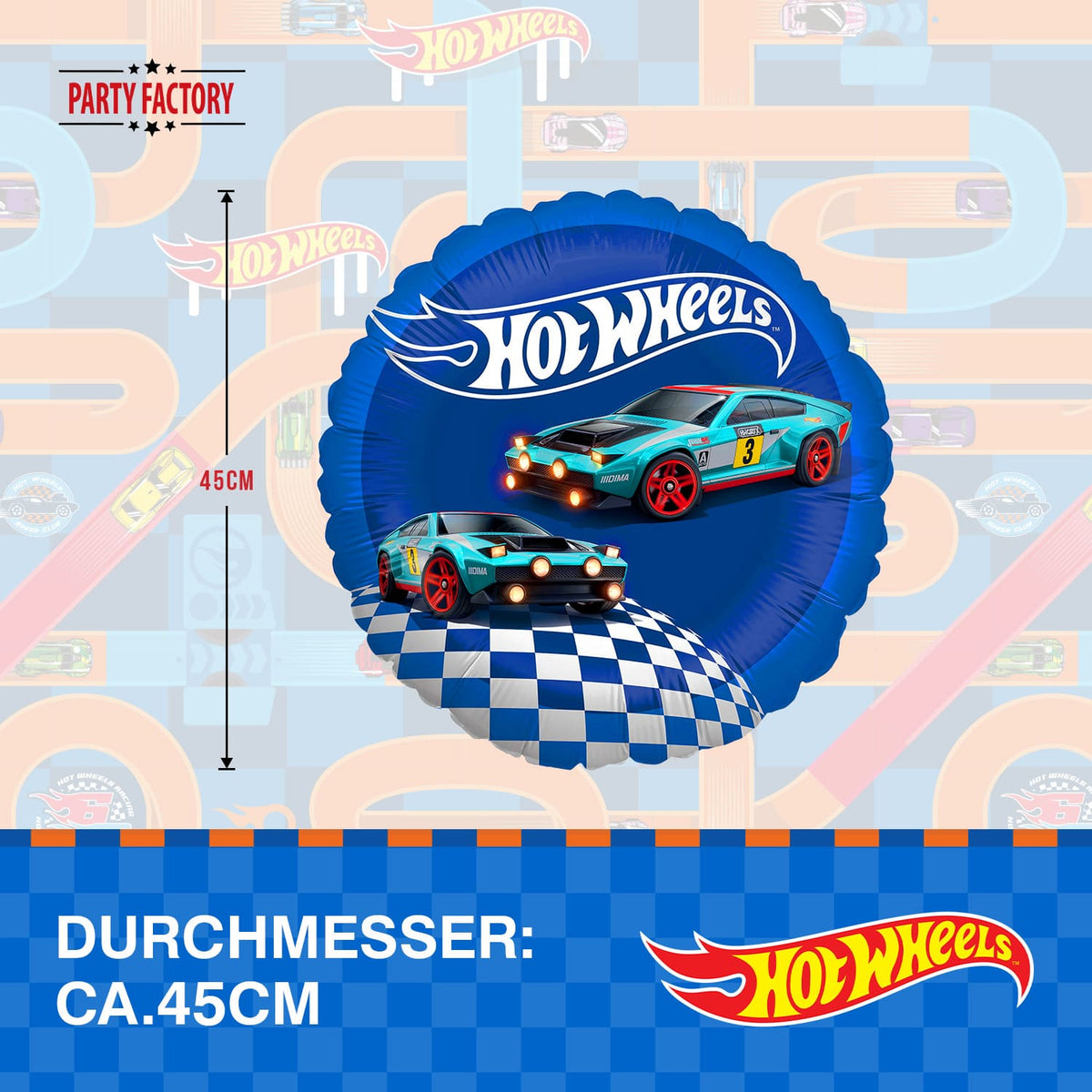 Hot Wheels Folienballon rund 45 cm Rennwagen blau 5