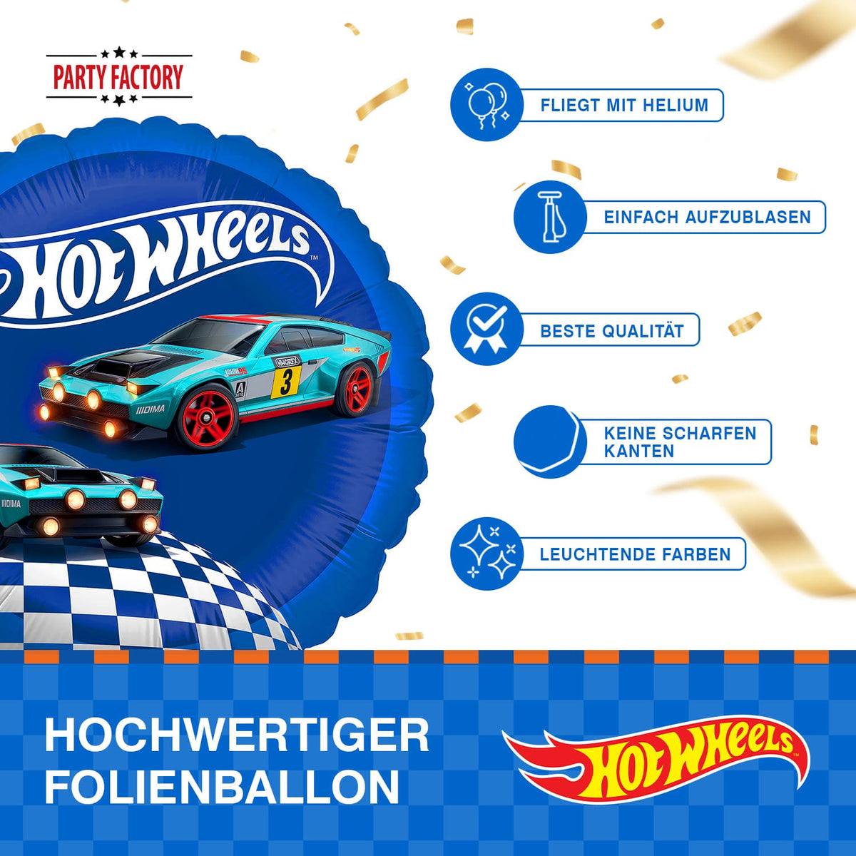 Hot Wheels Folienballon rund 45 cm Rennwagen blau 7