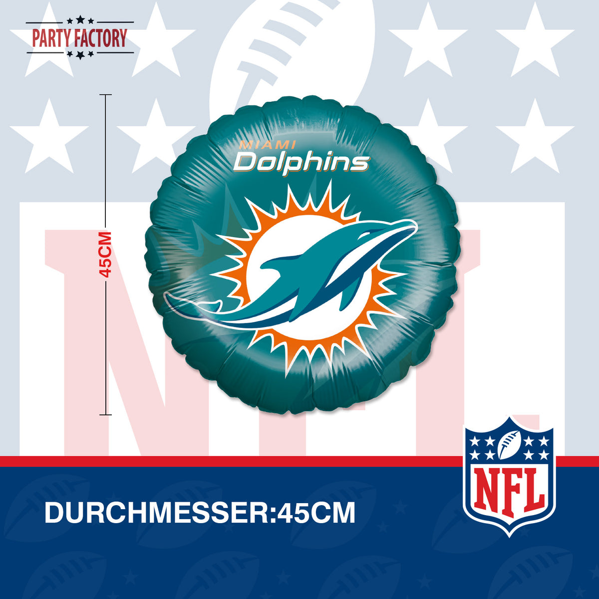 NFL Miami Dolphins Folienballon rund 45 cm 5