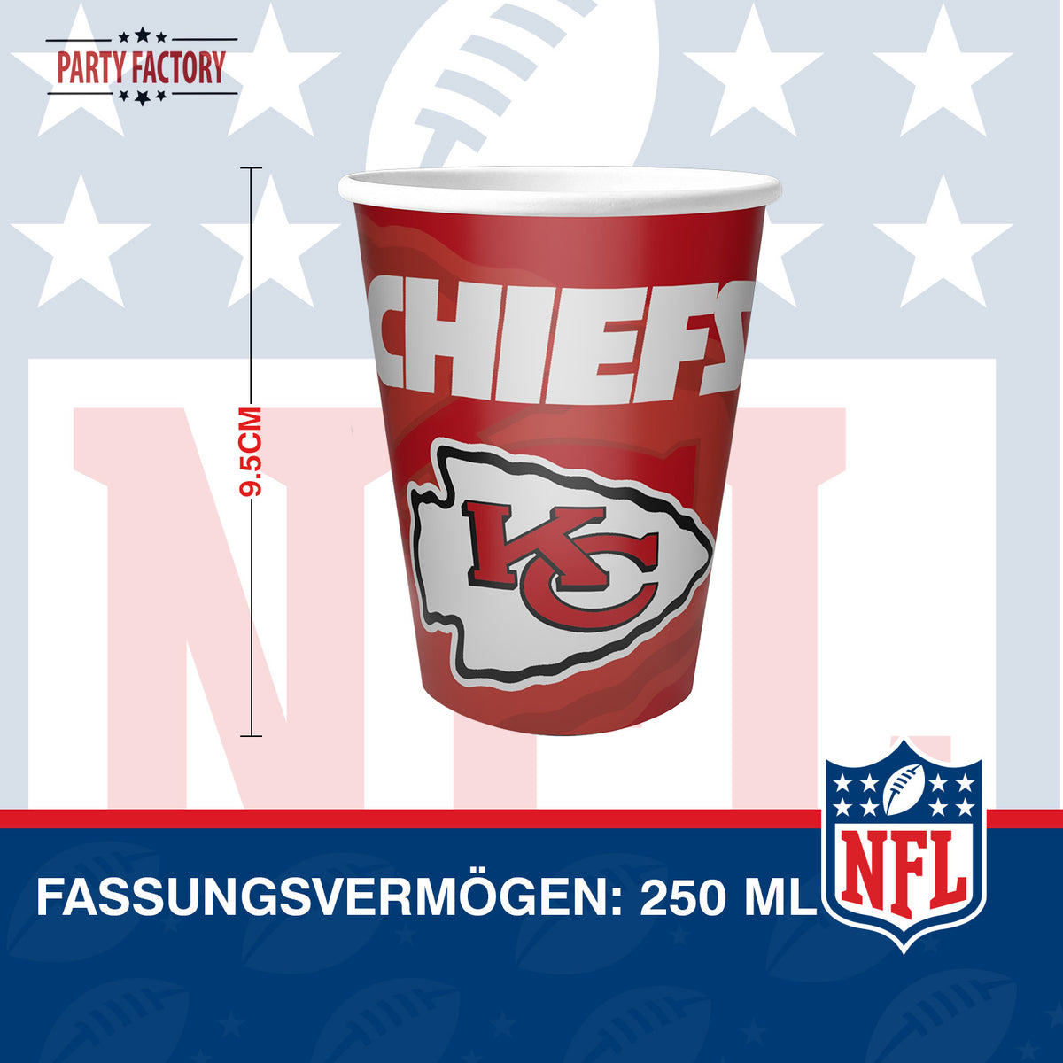 NFL Kansas City Chiefs Pappbecher 250 ml 8er 5