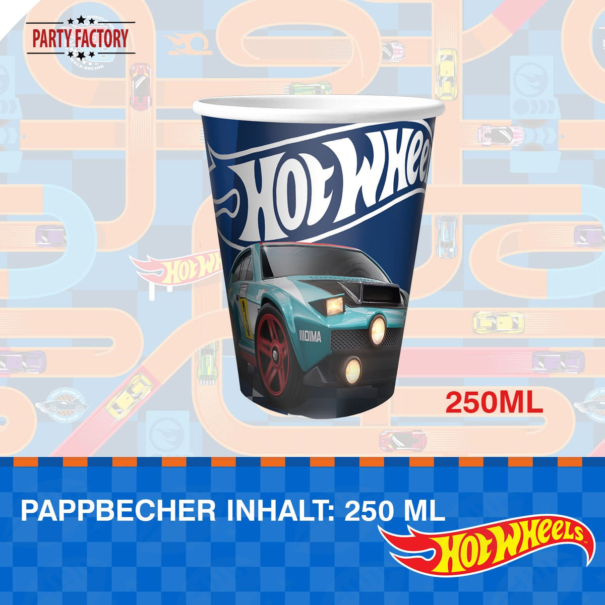 Hot Wheels Pappbecher 250 ml 8er Rennwagen blau 5