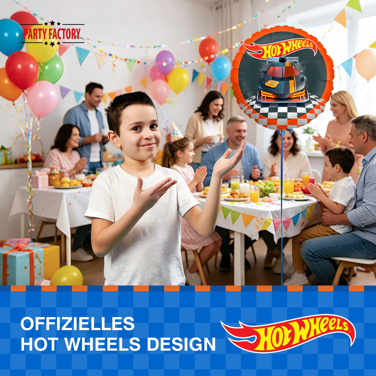 Hot Wheels Folienballon rund 45 cm Rennwagen rot 4