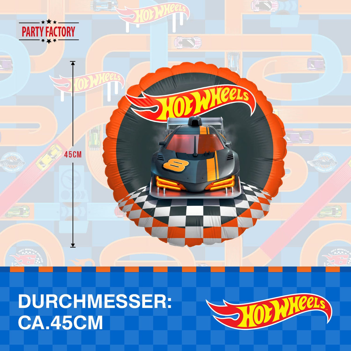 Hot Wheels Folienballon rund 45 cm Rennwagen rot 5