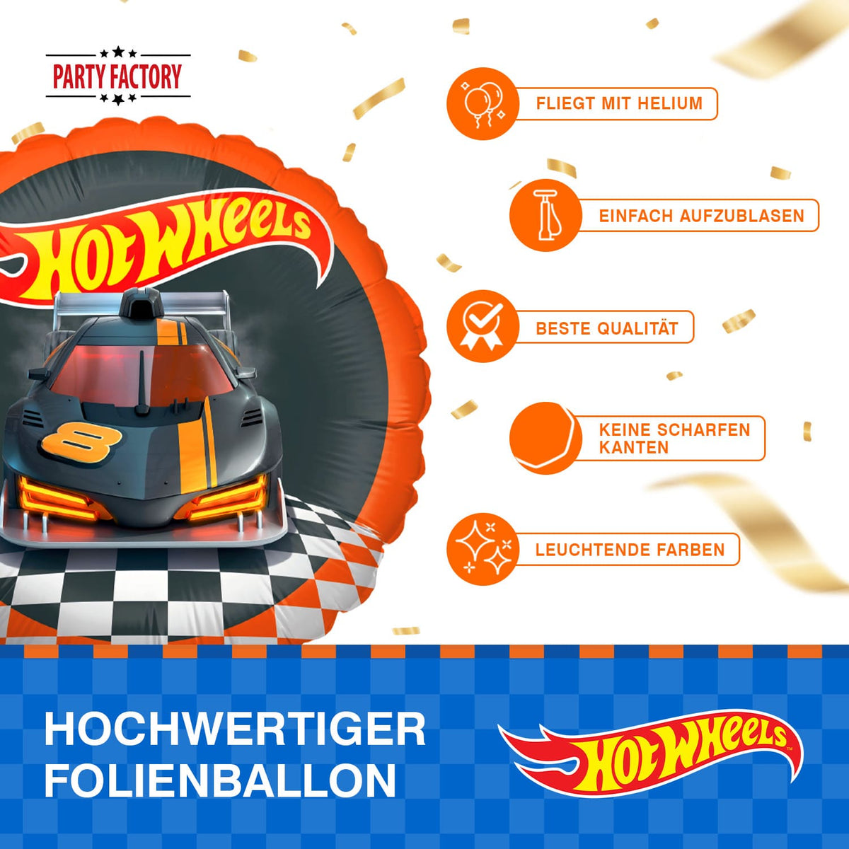 Hot Wheels Folienballon rund 45 cm Rennwagen rot 7