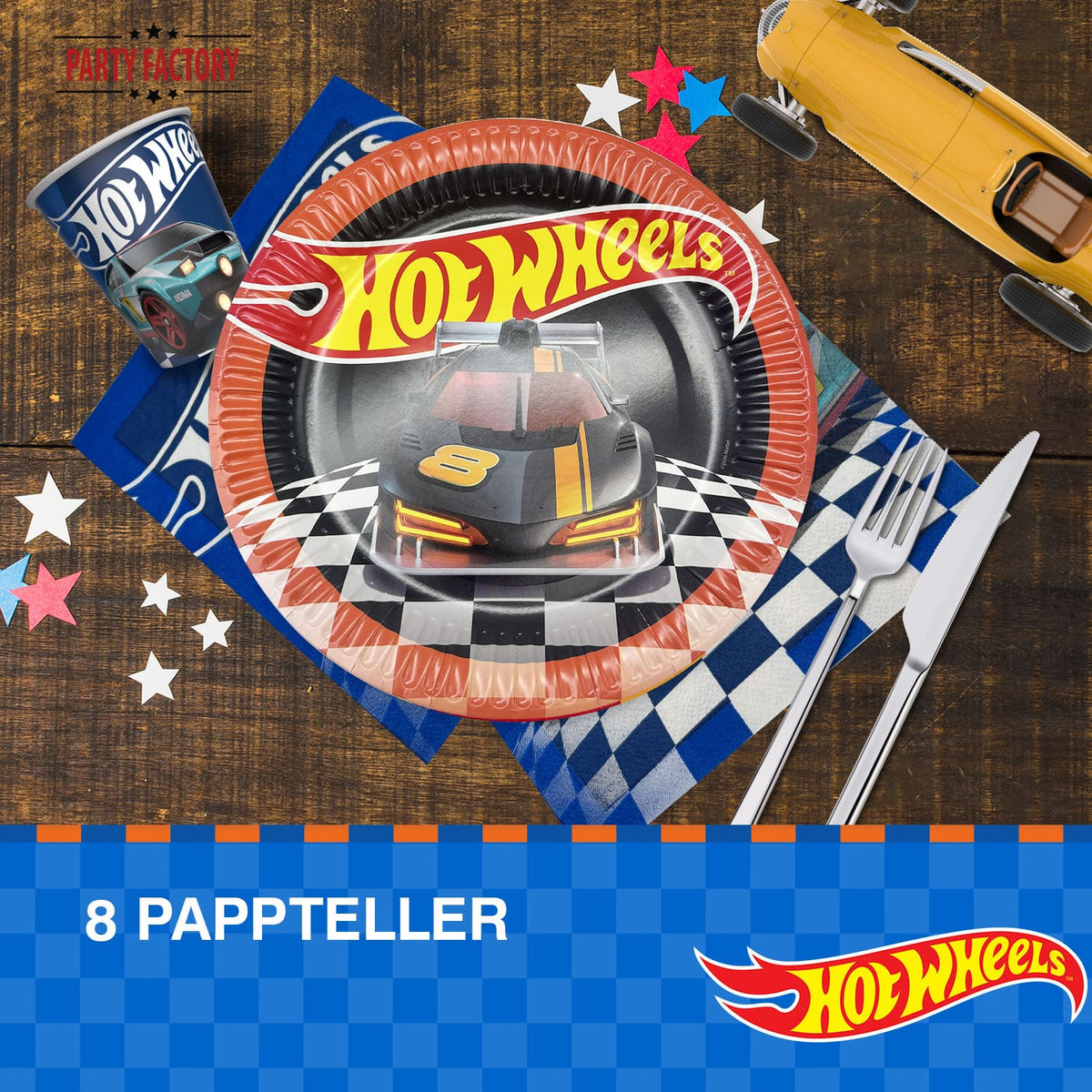 Hot Wheels Pappteller 23 cm 8er Rennwagen orange 4