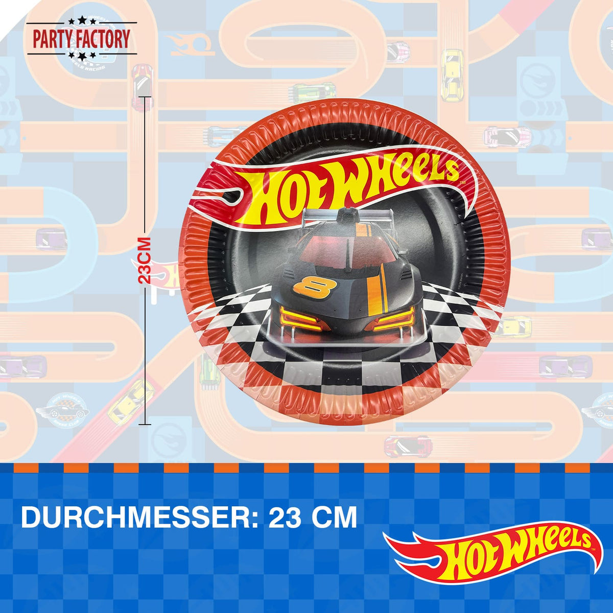 Hot Wheels Pappteller 23 cm 8er Rennwagen orange 5