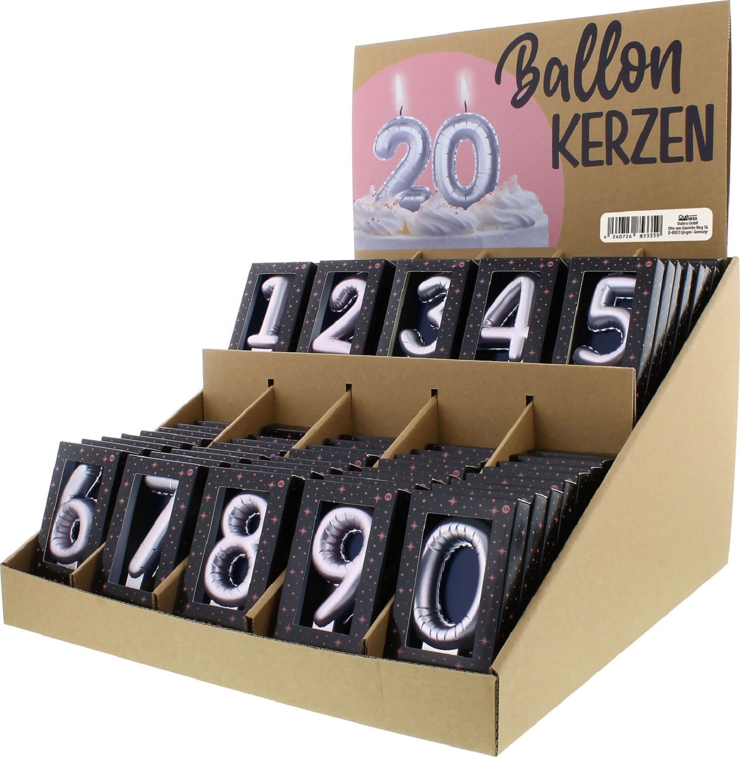 Ballonkerzen Zahlen Silber 10 cm im 80er Display (Zahlen 0–9) 2
