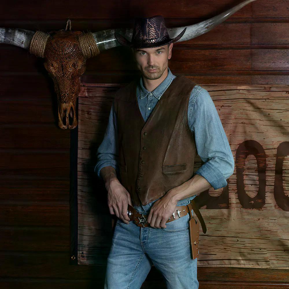 Cowboyhalfter Sheriff braun – doppeltes Holster mit Gürtel 125 cm für Revolver 9