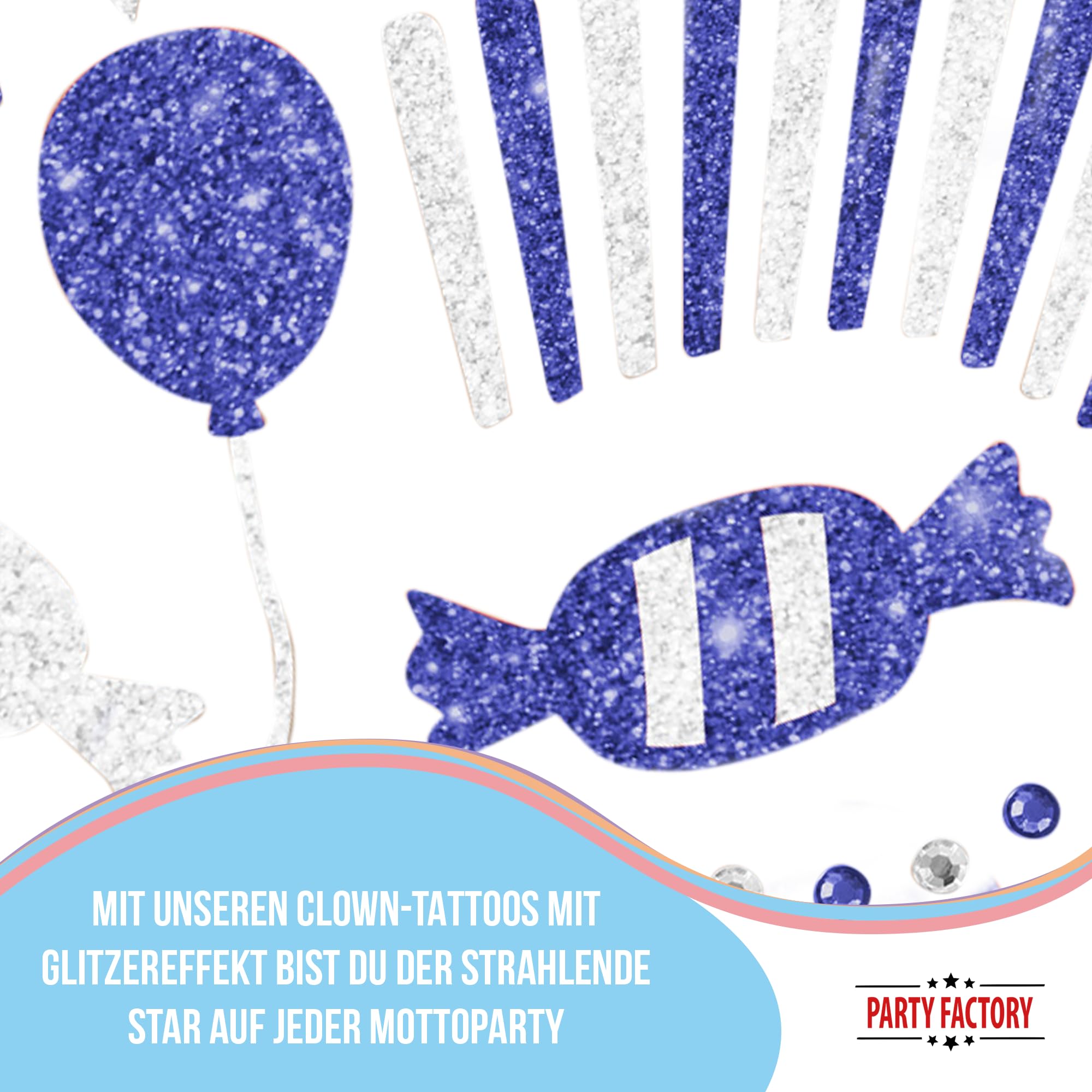 Glitter Face Tattoo - Clown Blau 5