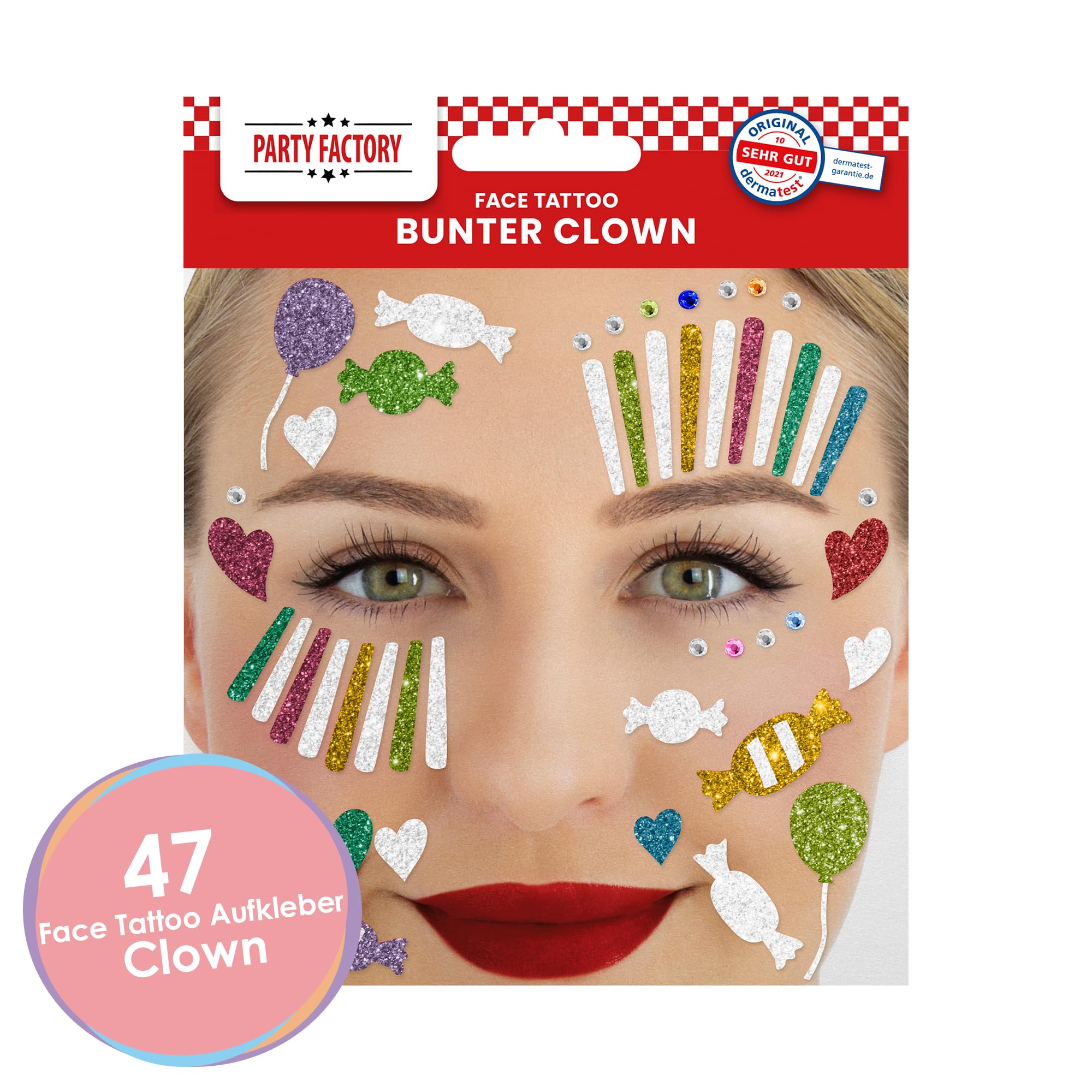 Glitter Face Tattoo - Clown Bunt 2